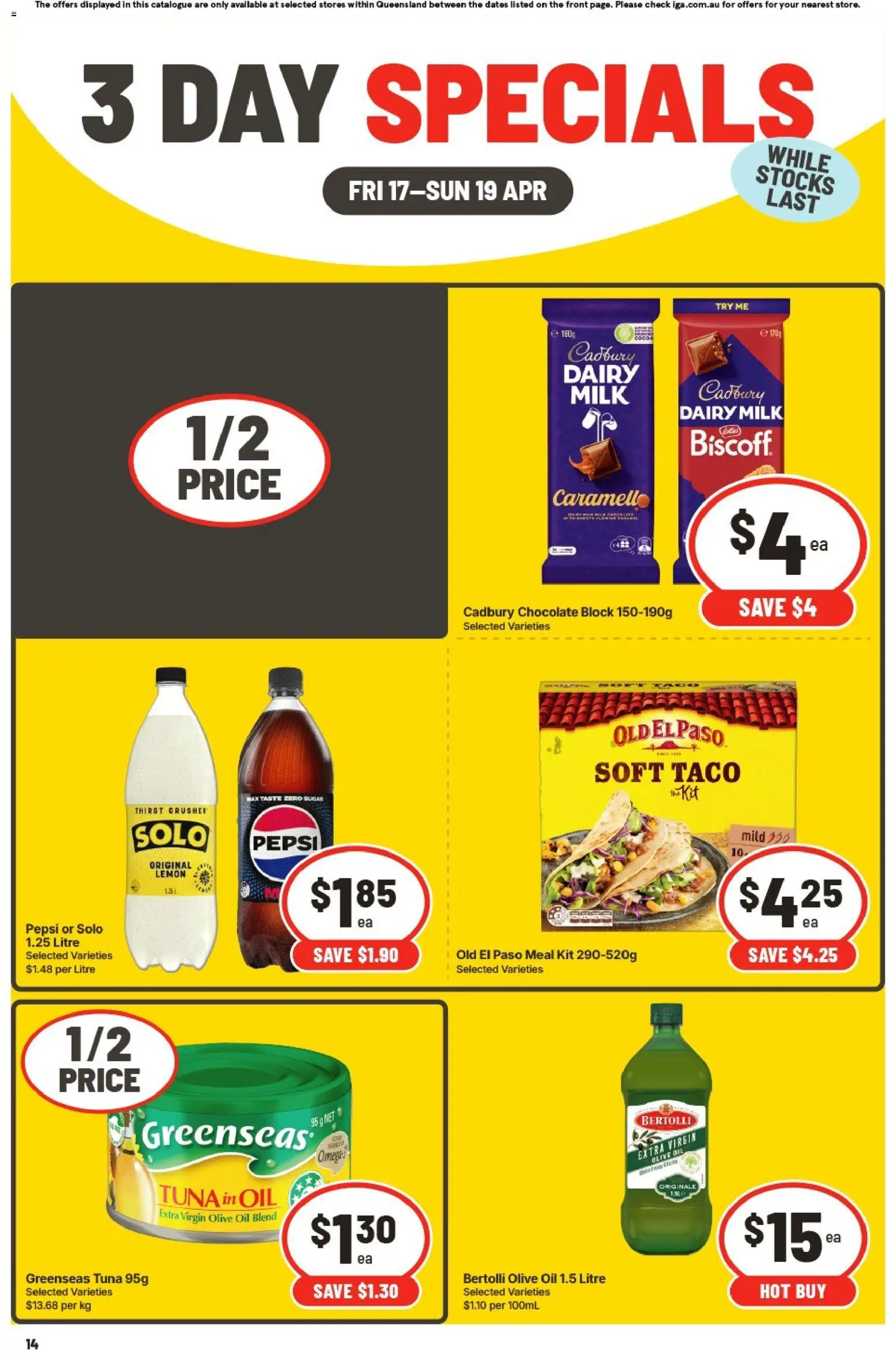 IGA catalogue - valid from 17.04.2026 | Page: 3 | Products: Chocolate, Pepsi, Sugar, Tuna