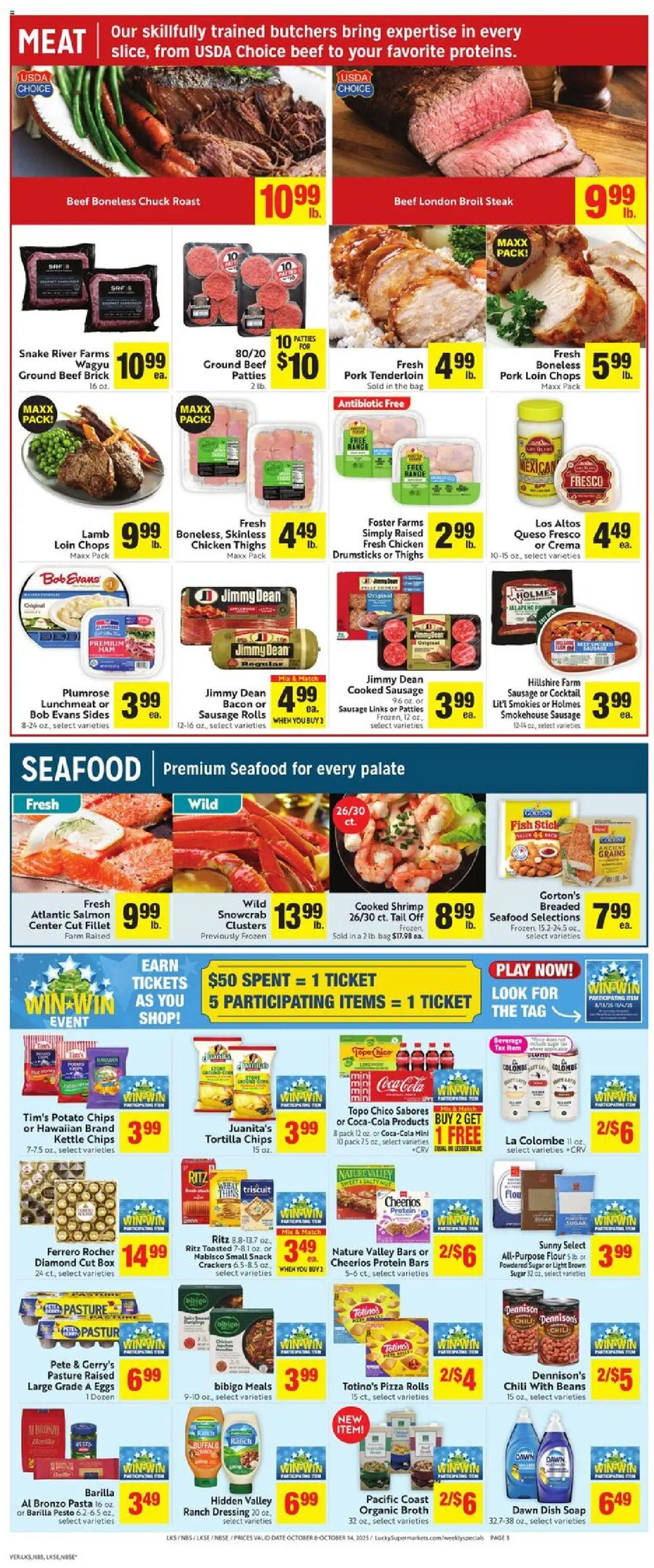 Lucky Supermarkets Weekly - CA - valid from 08.10.2025 | Page: 3 | Products: Chips, Seafood, Date, Bag