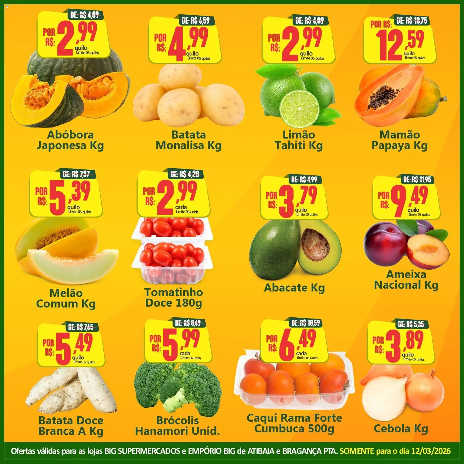 Big Supermercados Folheto - válido de 12.03.2026 | Página: 2 | Produtos: Melão, Abóbora, Cebola, Mamão