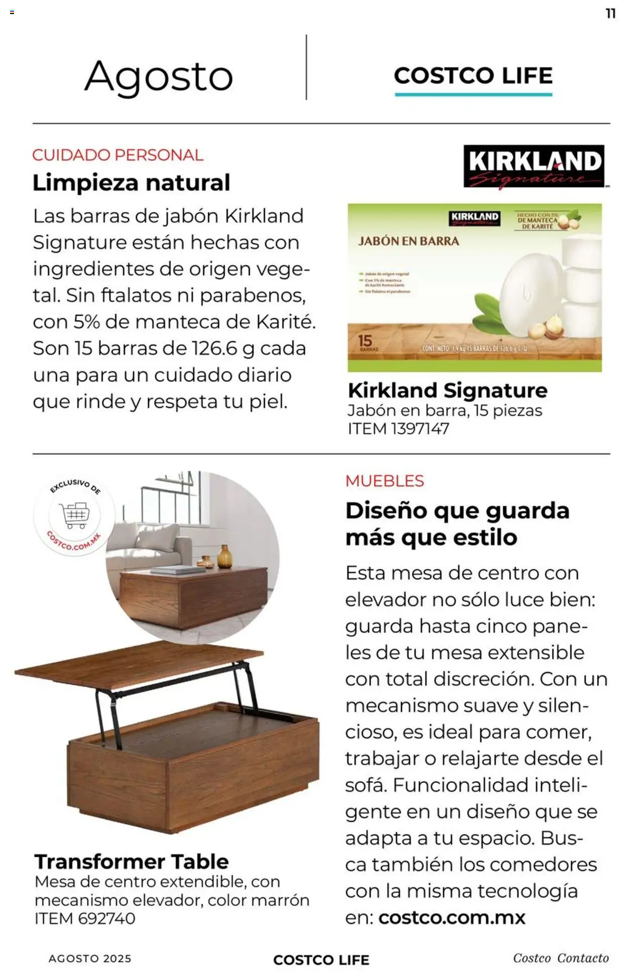 Nuevas ofertas de Costco válidas en toda la República Mexicana desde el 07.08.2025. ¡Encuentra las mejores ofertas en Costco - Catálogo Agosto! | Página: 11 | Productos: Barra, Mesa de centro, Mesa, Jabón