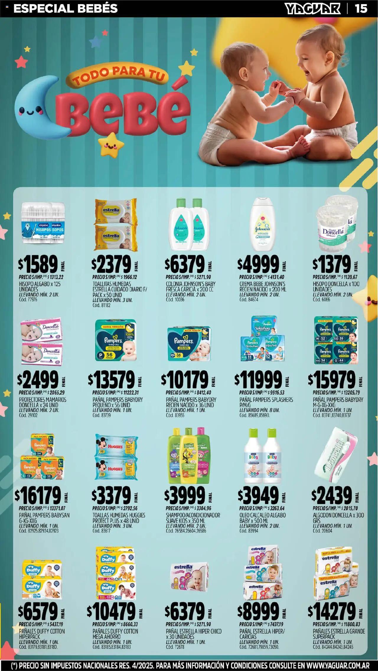 Yaguar catálogo │ válido desde el 18.08.2025 | Página: 15 | Productos: Toallas, Shampoo, Pañales, Crema