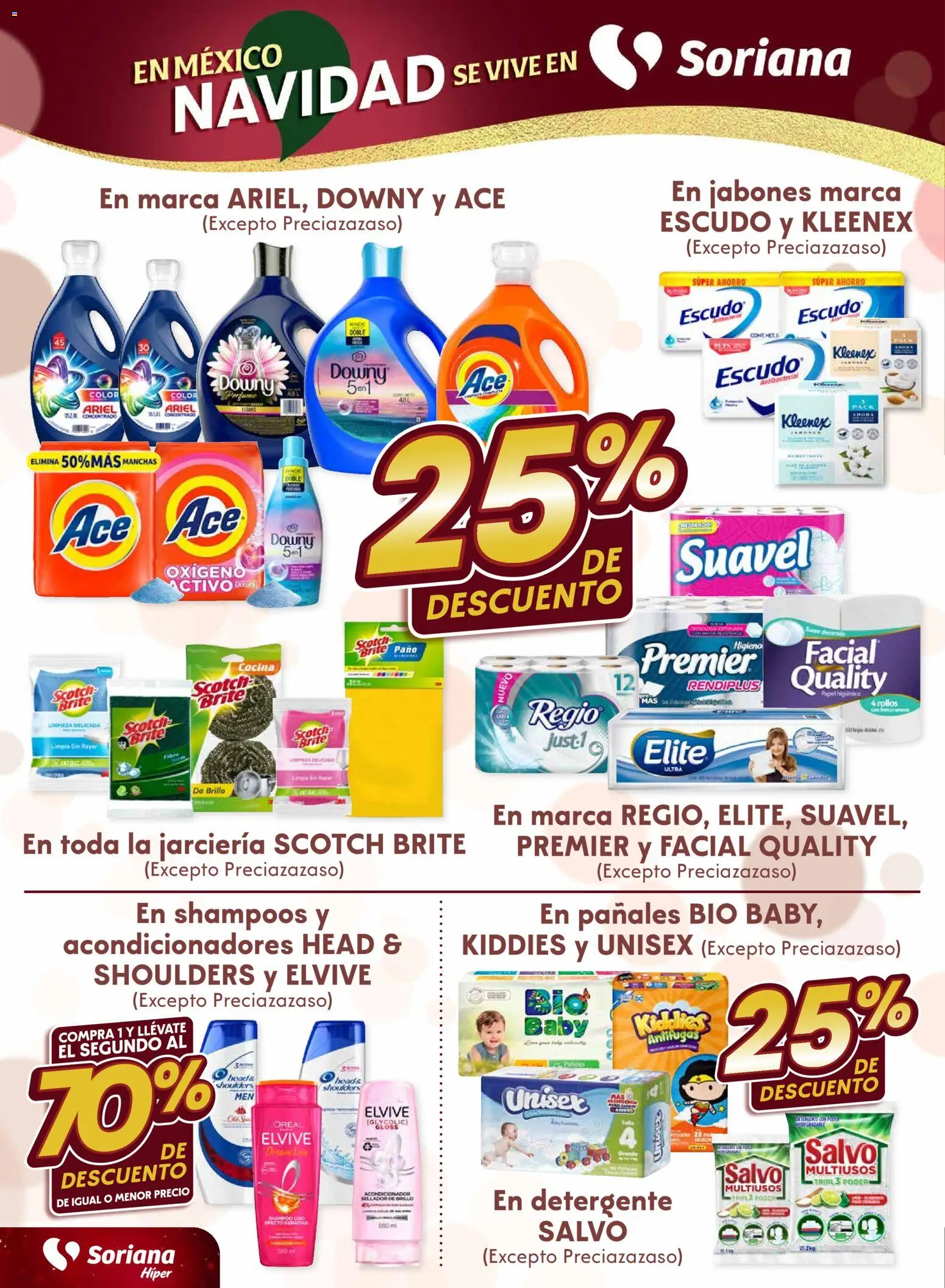 Nuevas ofertas de Soriana válidas en toda la República Mexicana desde el 27.11.2025. ¡Encuentra las mejores ofertas en Soriana - Fin de Semana Híper: Ags, Nay, Jal, Qro, Col, Mich, Gto, Hgo, Tlax, Mor, Pue, Gro, Oax, Edo. de Mex, Valle de México, Za! | Página: 4 | Productos: Detergente, Brillo, Pañales, Cocina
