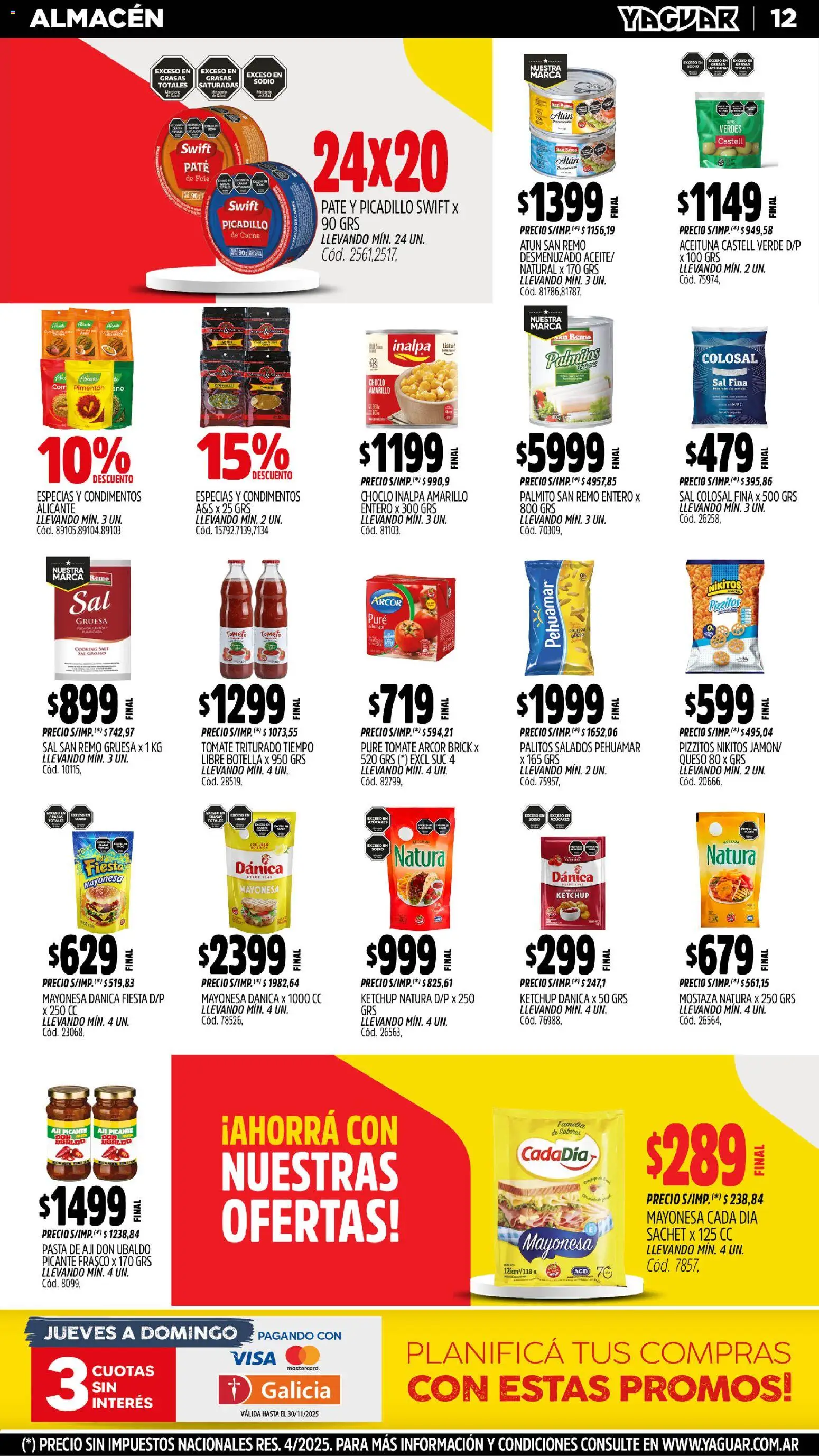 Yaguar - Trelew │ válido desde el 17.11.2025 | Página: 13 | Productos: Mostaza, Atún, Palmitos, Queso