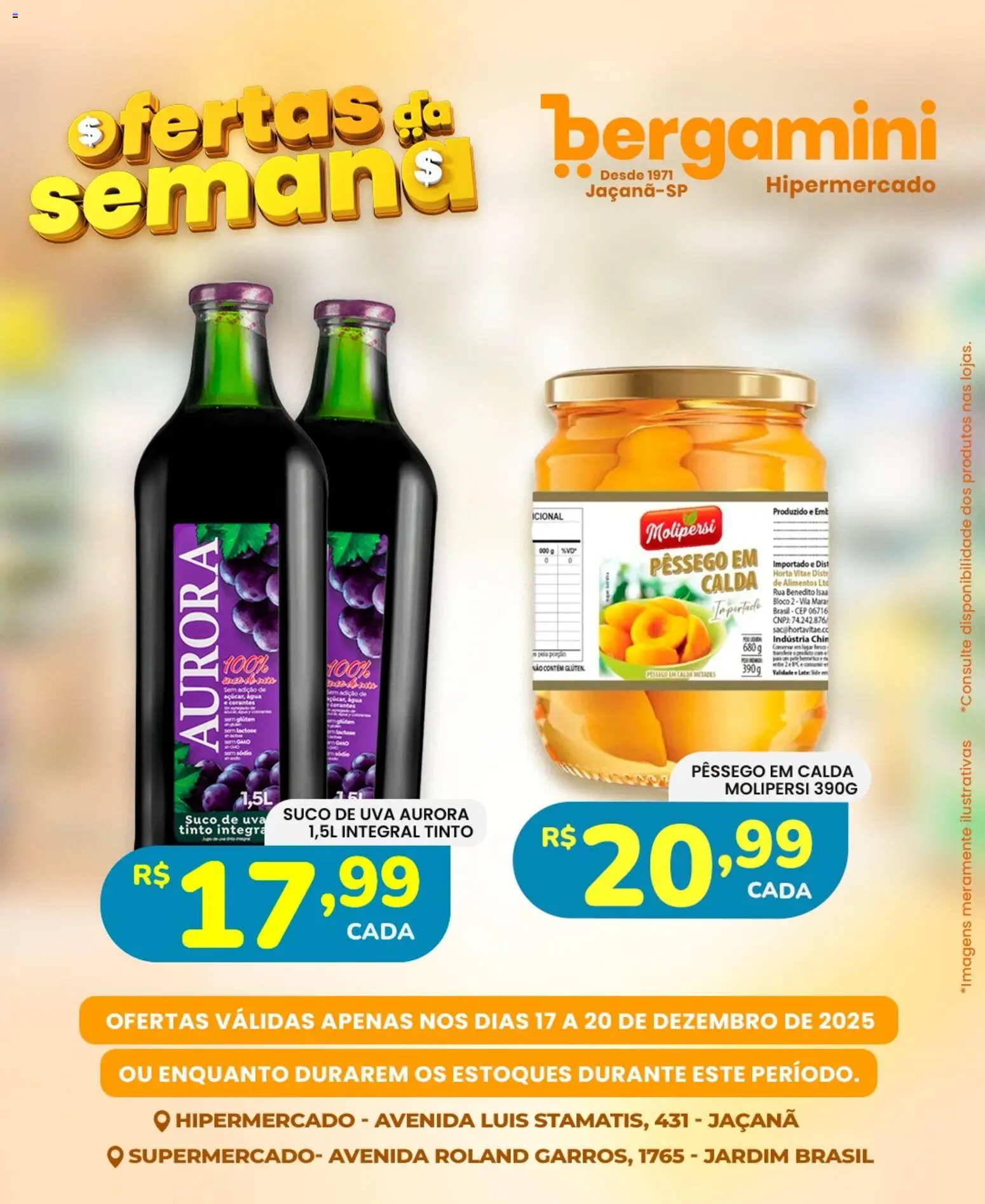 Supermercado Bergamini Folheto - válido de 17.12.2025 | Página: 7 | Produtos: Pêssego, Suco