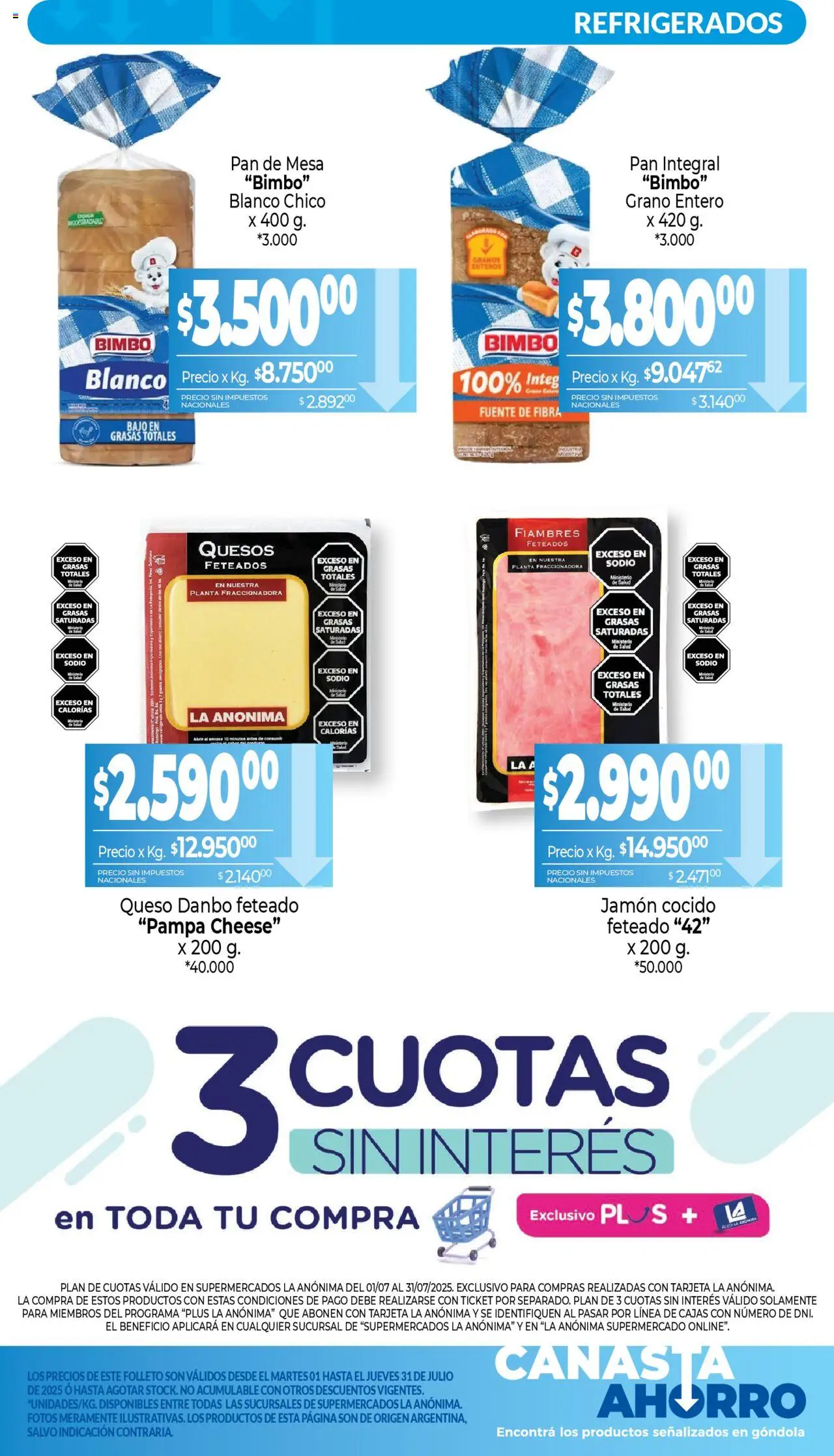 La Anonima - Canasta Ahorro │ válido desde el 01.07.2025 | Página: 10 | Productos: Mesa, Jamón cocido, Queso, Planta