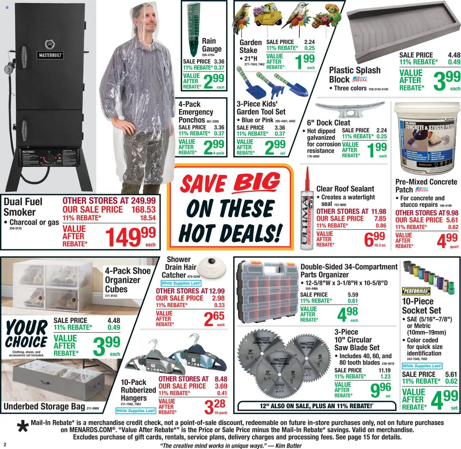 Menards Weekly Ad - valid from 16.04.2026 | Page: 2 | Products: Saw, Socket, Shower, Bag