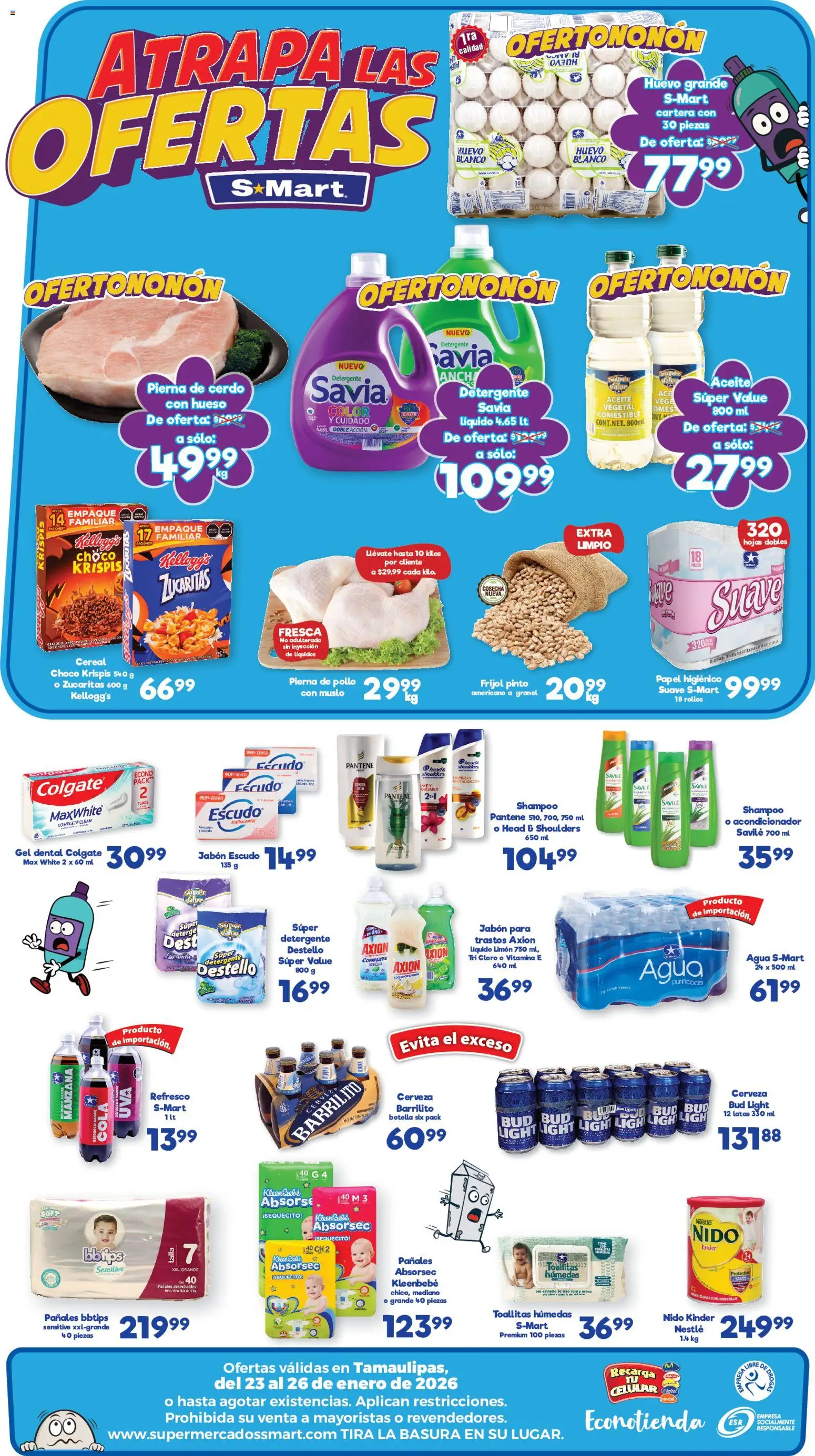Nuevas ofertas de S-Mart válidas en toda la República Mexicana desde el 23.01.2026. ¡Encuentra las mejores ofertas en S-Mart folleto Matamoros! | Página: 2 | Productos: Aceite, Cerdo, Cloro, Acondicionador