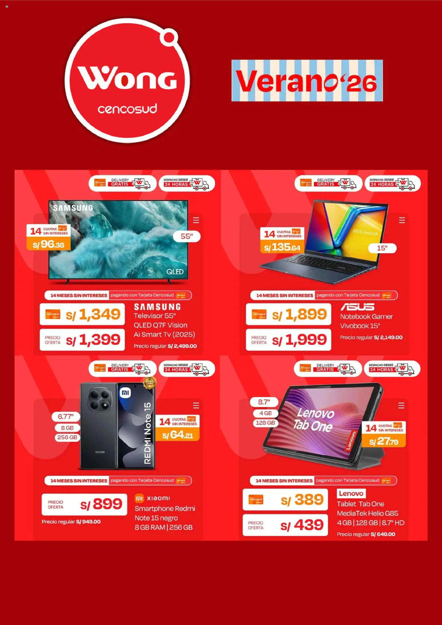 Catálogo Wong válido desde 13.04.2026 | Página: 4 | Productos: Smartphone, Notebook, Televisor