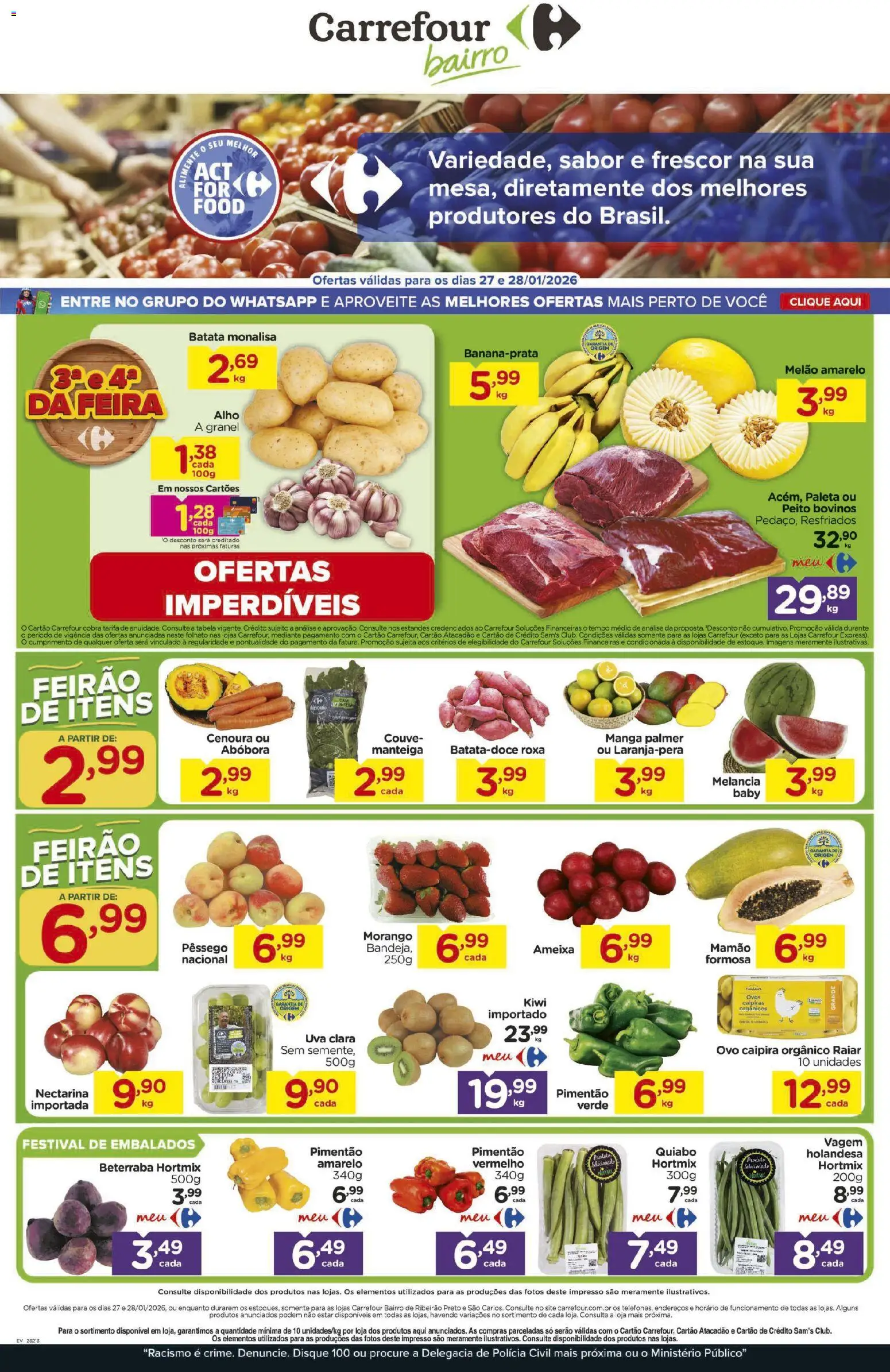 Carrefour Bairro Folheto - válido de 27.01.2026 | Página: 1 | Produtos: Melancia, Alho, Ovos, Couve