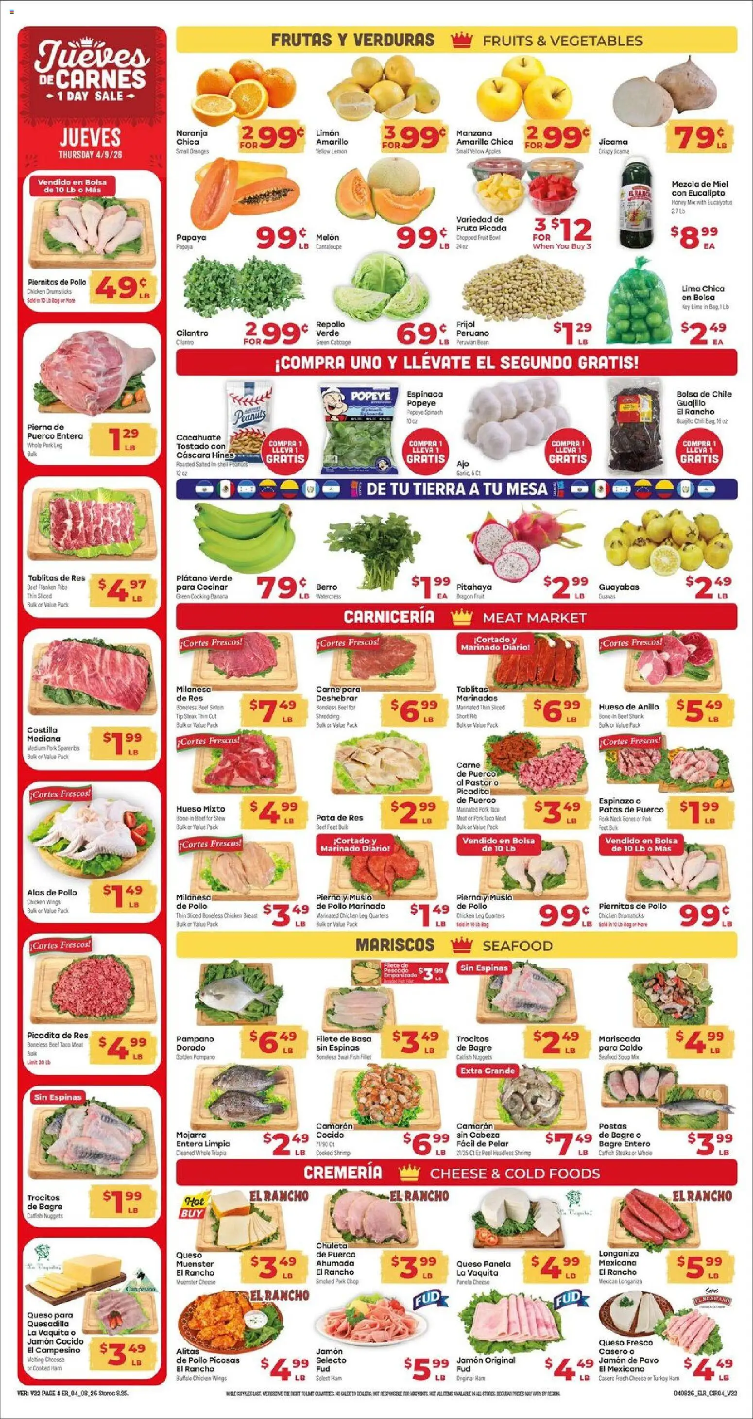 El Rancho Weekly Ad - valid from 08.04.2026 | Page: 4 | Products: Cheese, Beef, Fruits, Melon