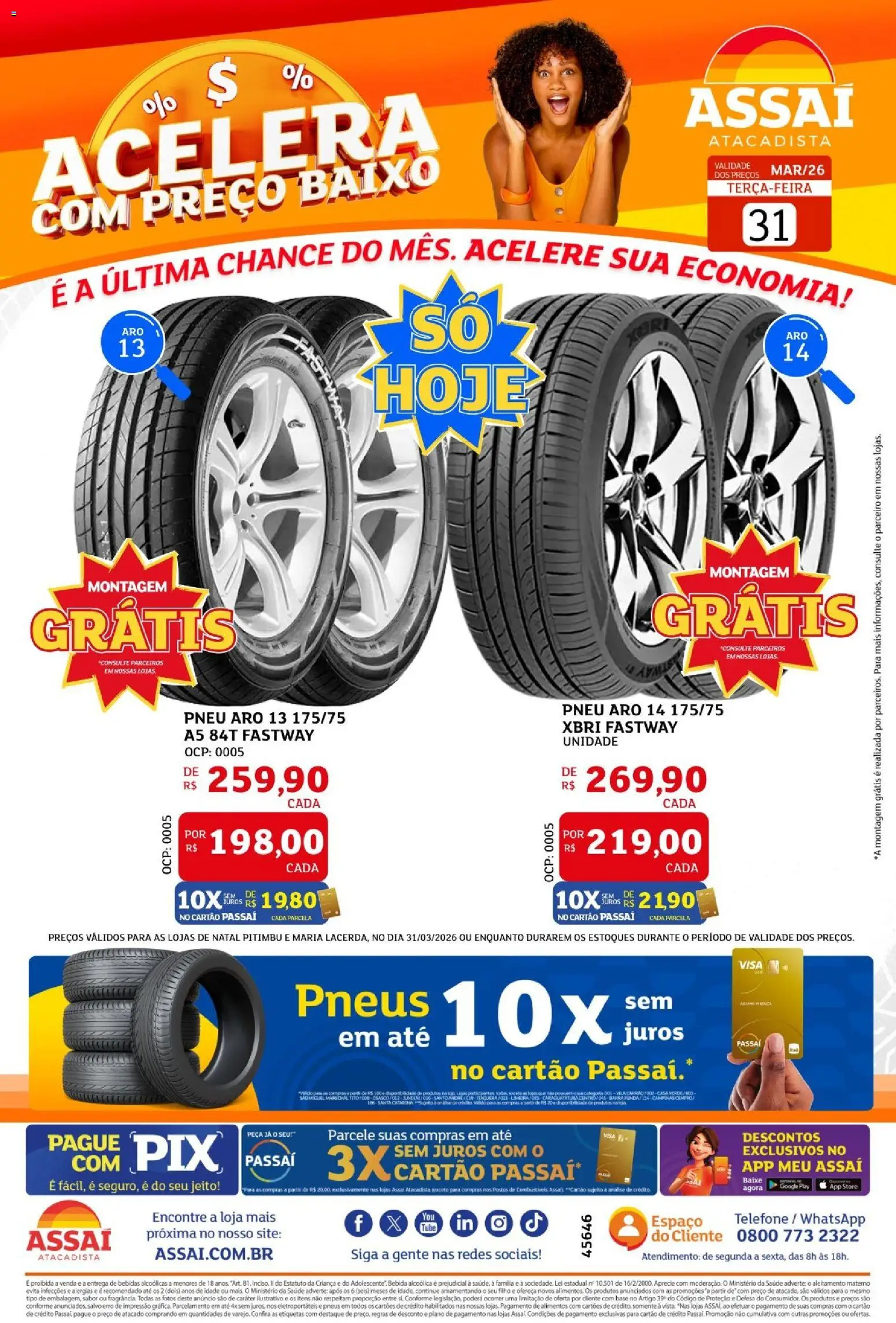 Assaí Atacadista Folheto - válido de 31.03.2026 | Página: 1 | Produtos: Base, Baixo, Bebida, Telefone