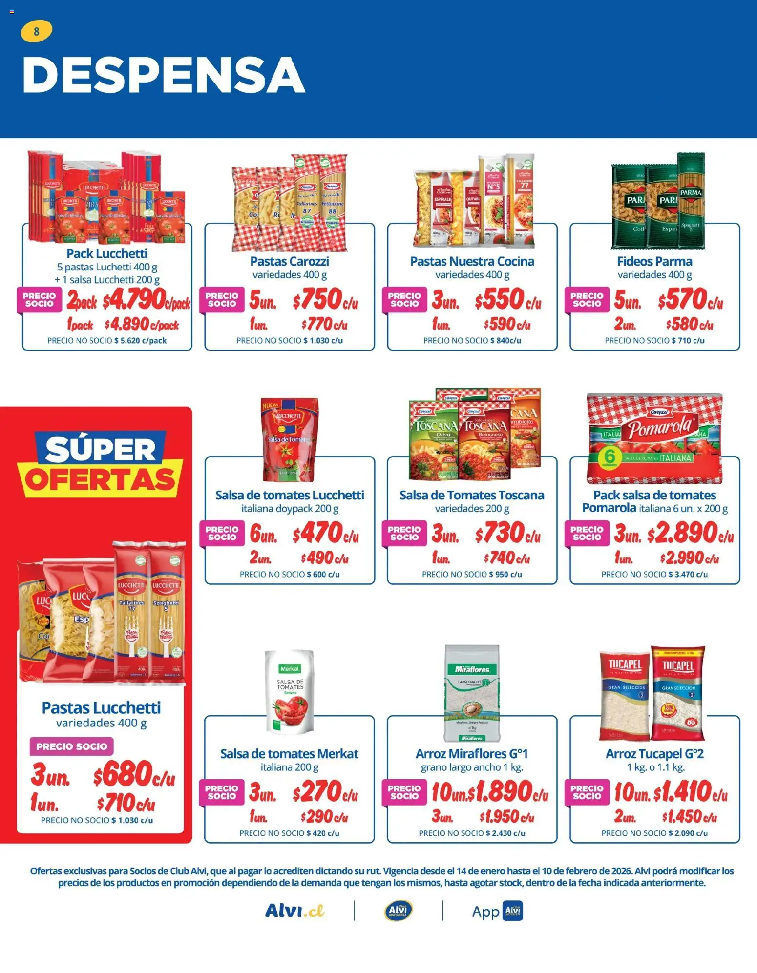 Alvi catálogo │ válido desde el 14.01.2026 | Página: 8 | Productos: Tomate, Cocina, Fideos, Salsa de tomate