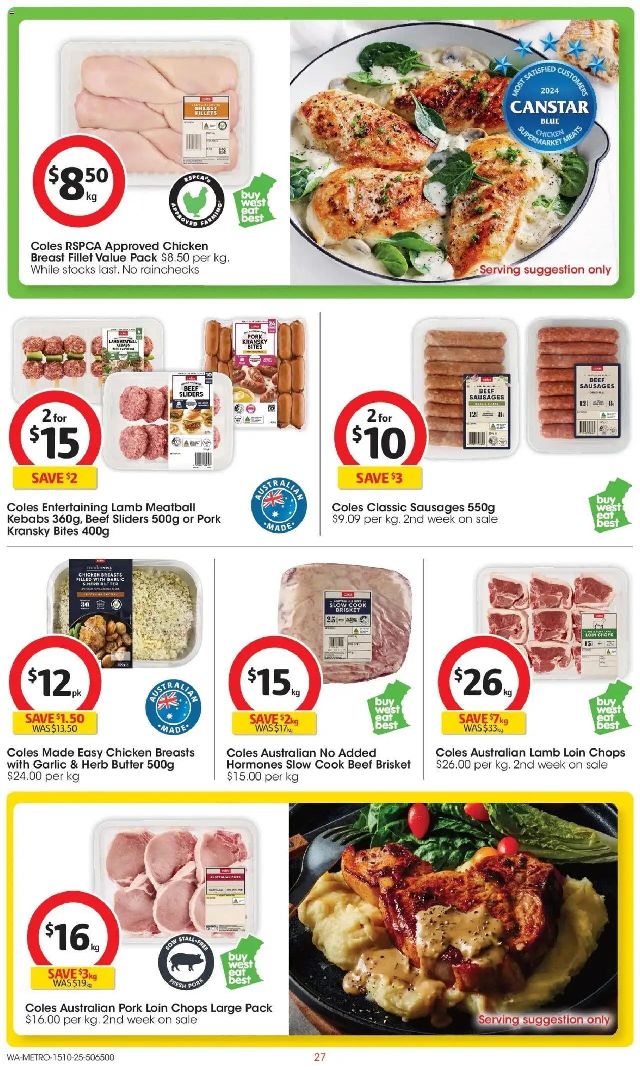Coles catalogue - valid from 15.10.2025 | Page: 27 | Products: Chicken, Pork, Lamb, Beef