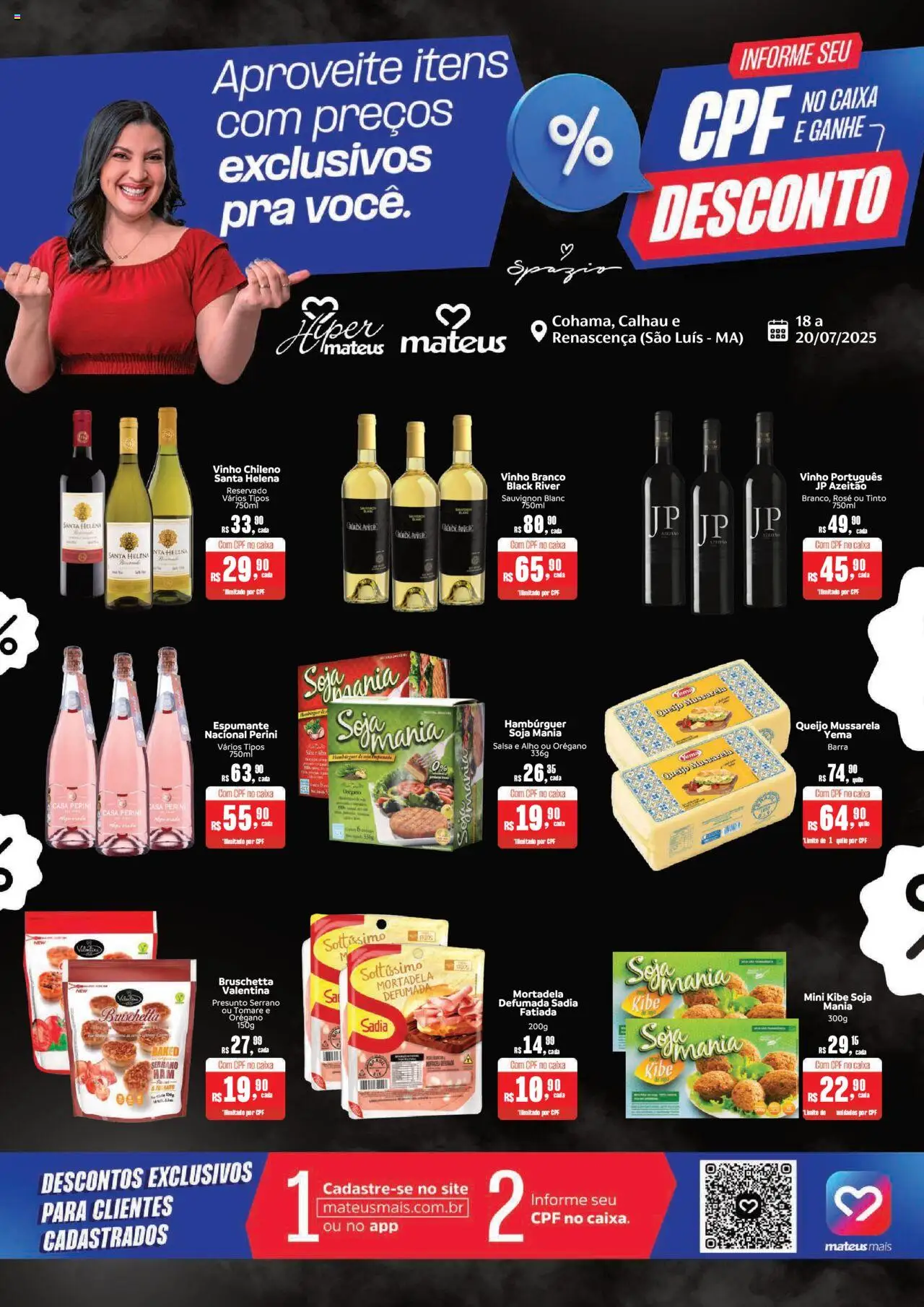 Mateus Folheto - válido de 18.07.2025 | Página: 1 | Produtos: Queijo, Mortadela, Hambúrguer, Orégano