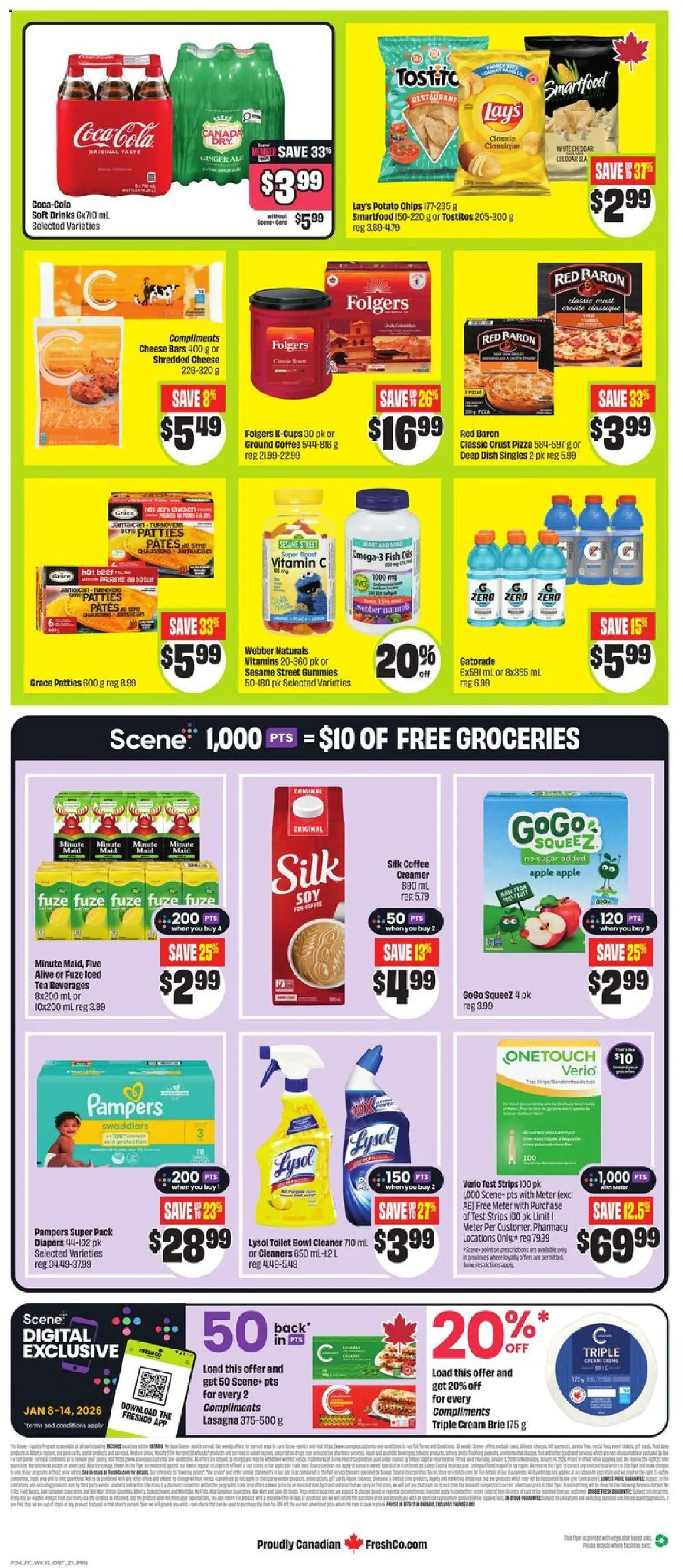 FreshCo flyer valid from 08.01.2026 | Page: 2 | Products: Fish, Tea, Chips, Cream