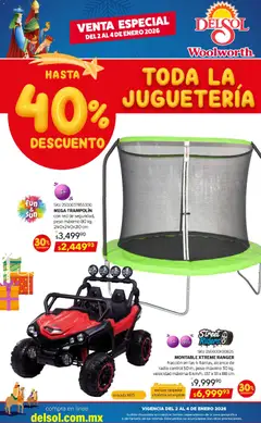 Vista previa de Del Sol y Woolworth catálogo Venta Especial , nuevo folleto de la tienda, válido en México a partir del 02.01.2026 | Página: 6 | Productos: Trampolín, Mp3, Cargador, Batería