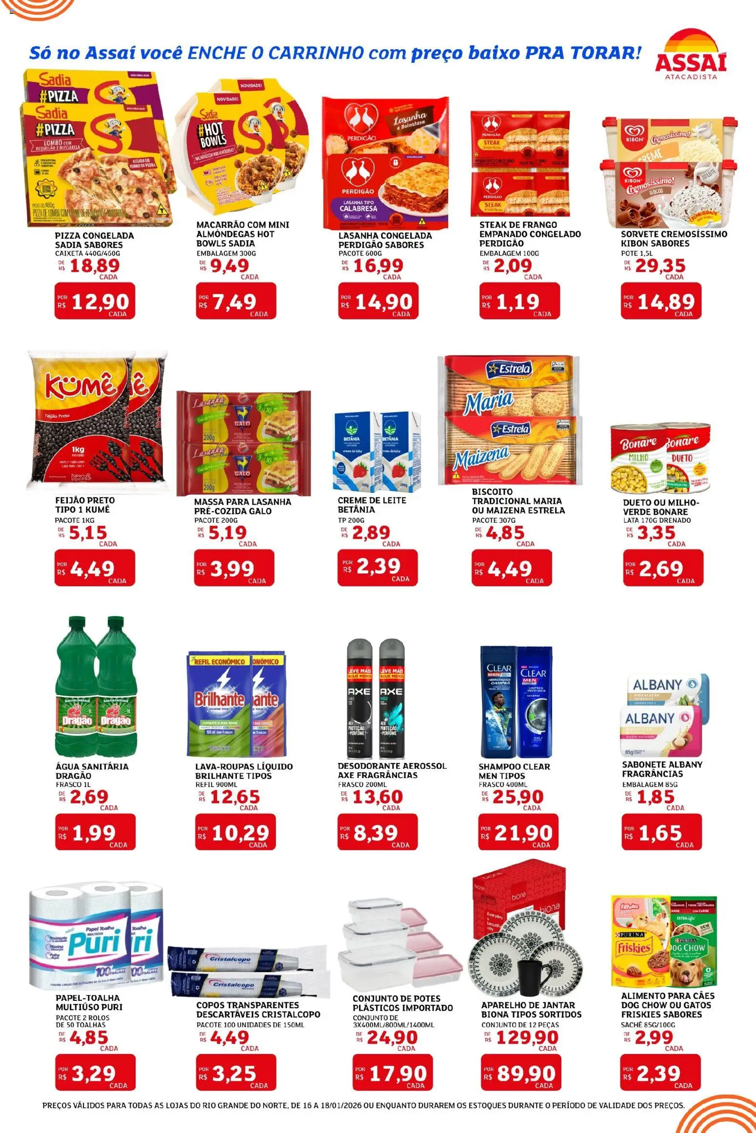 Assaí Atacadista Folheto - válido de 16.01.2026 | Página: 2 | Produtos: Biscoito, Milho verde, Requeijão, Mussarela