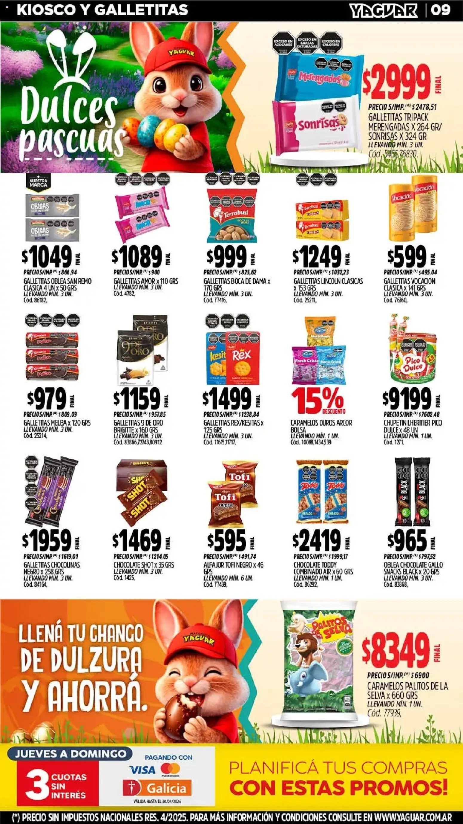 Yaguar - Oferta Semanal Misiones │ válido desde el 30.03.2026 | Página: 9 | Productos: Pico, Bolsa, Galletitas, Alfajor