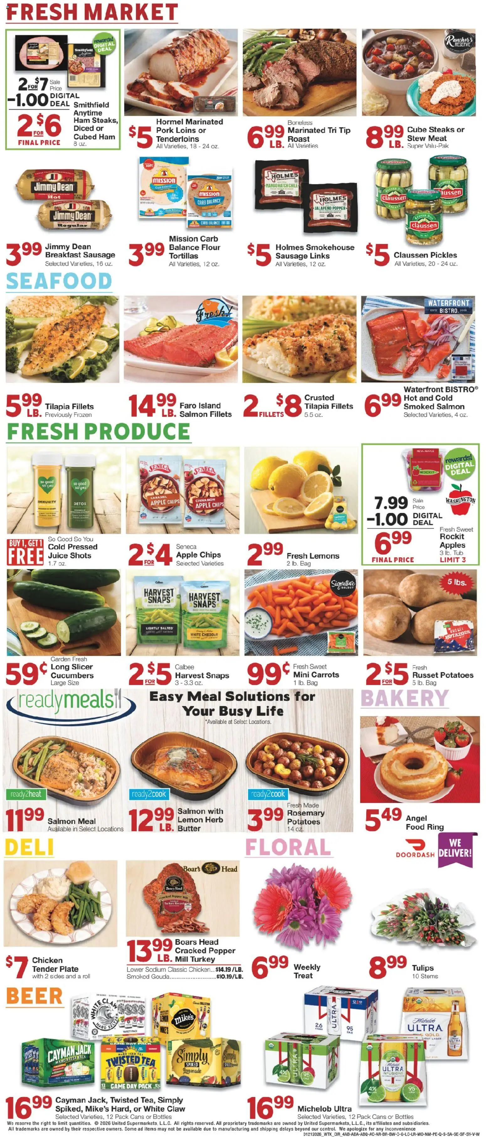 United Supermarkets Weekly Ad - valid from 20.01.2026 | Page: 4 | Products: Beer, Pepper, Lemon, Slicer