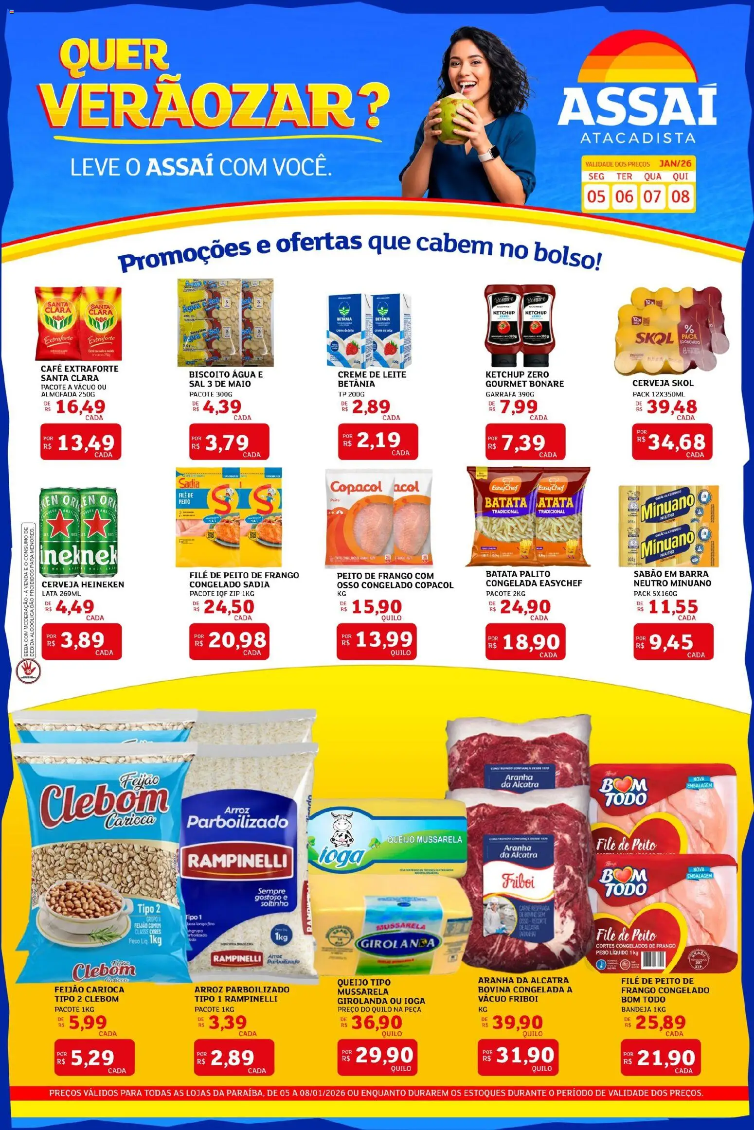 Assaí Atacadista Folheto - válido de 05.01.2026 | Página: 1 | Produtos: Sabão em barra, Leite, Café, Heineken
