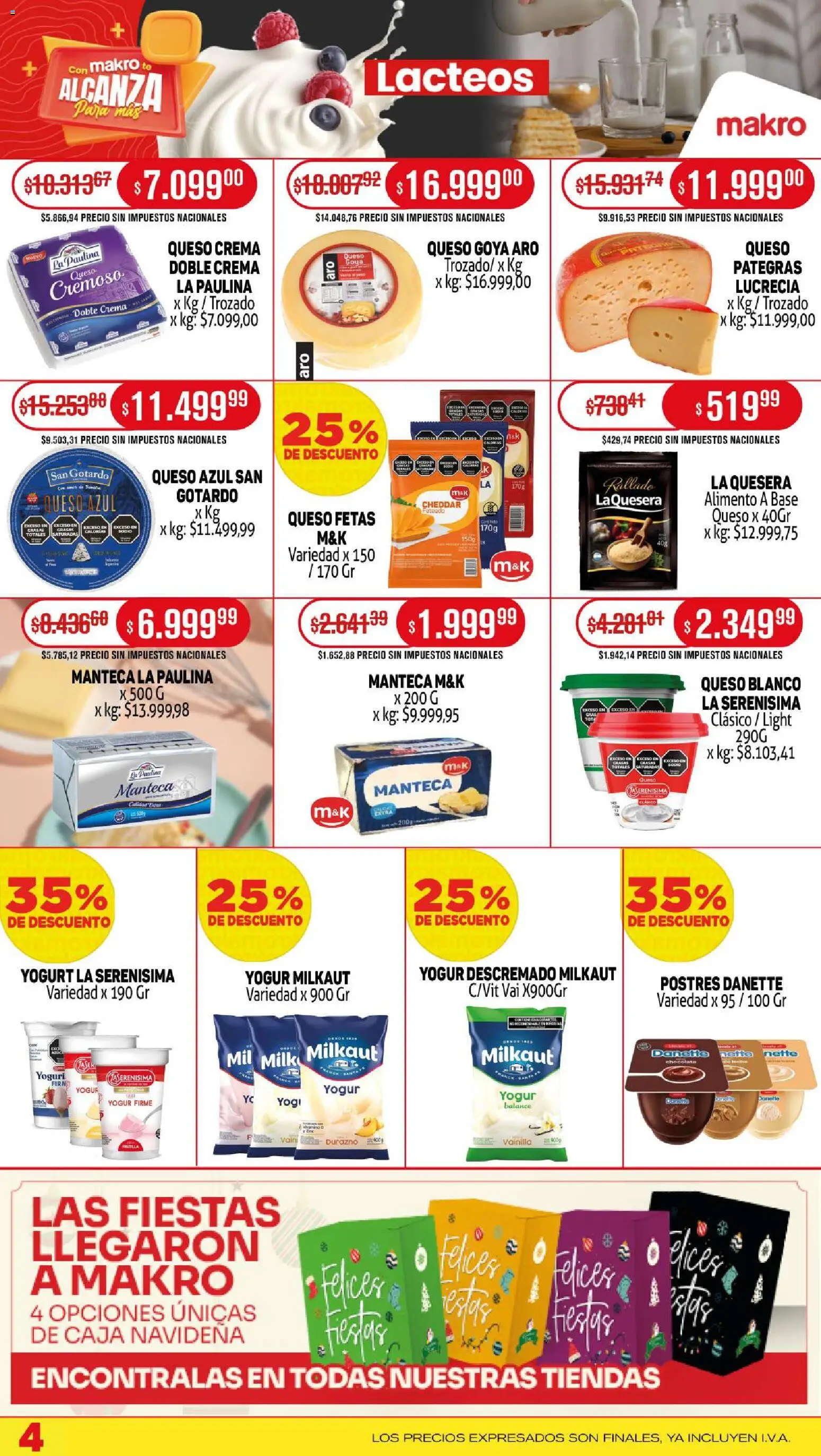 Makro ofertas │ válido desde el 06.11.2025 | Página: 4 | Productos: Caja, Durazno, Queso, Chocolate