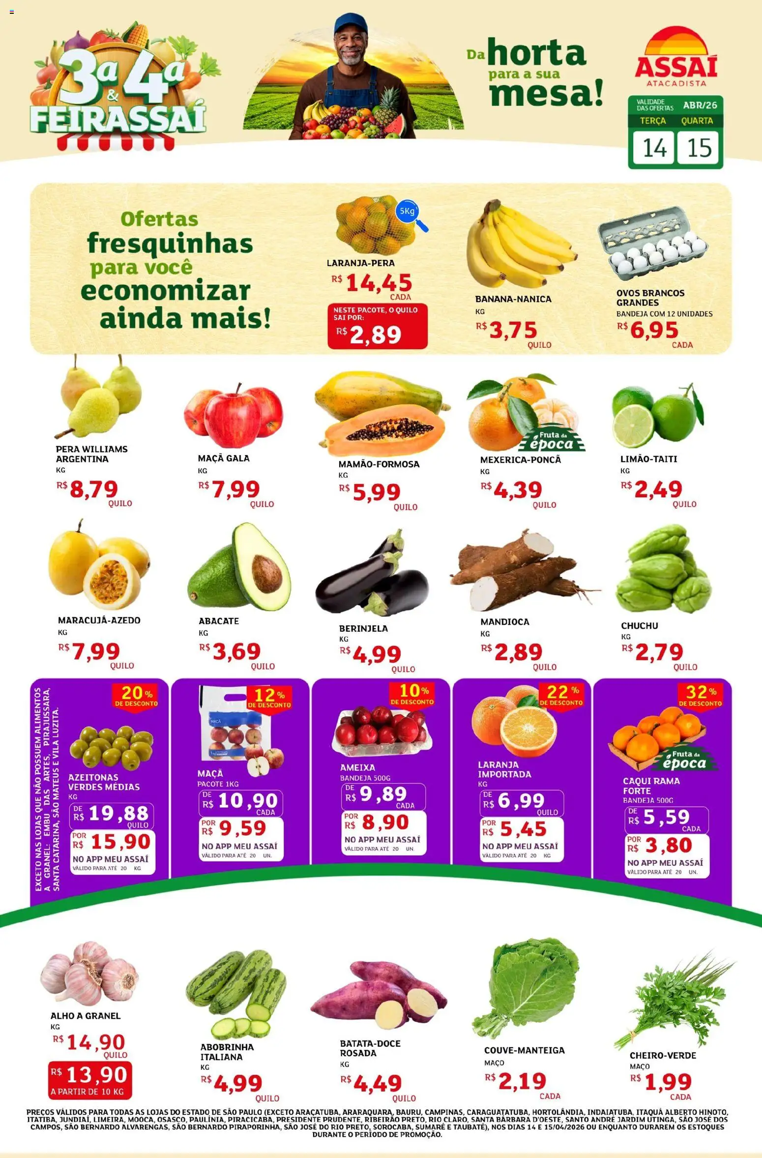Assaí Atacadista Folheto - válido de 14.04.2026 | Página: 1 | Produtos: Pera, Mesa, Ovos, Bandeja