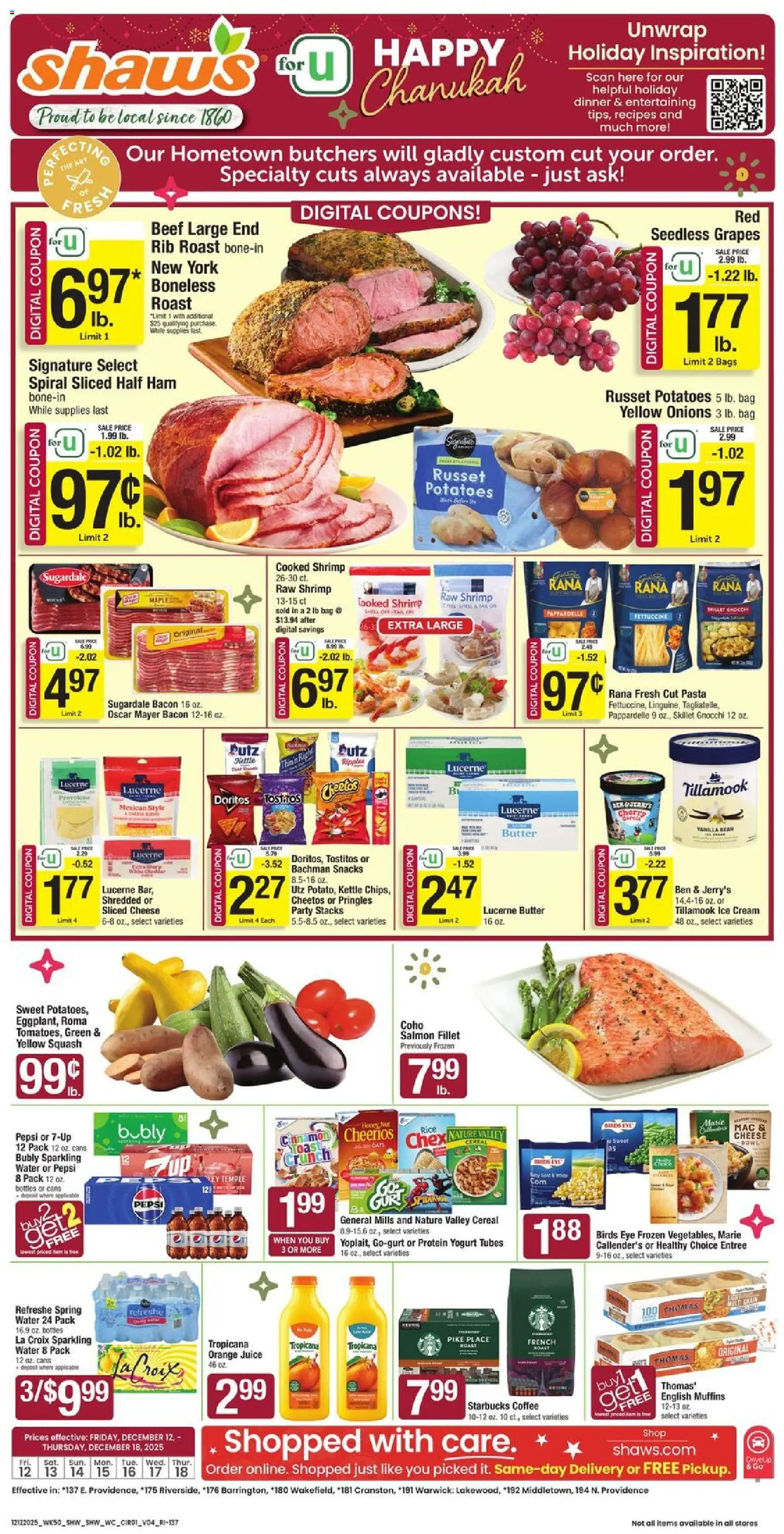 Shaw's Weekly Ad - RI - valid from 12.12.2025 | Page: 1 | Products: Coffee, Pasta, Cream, 2人掛けソファ