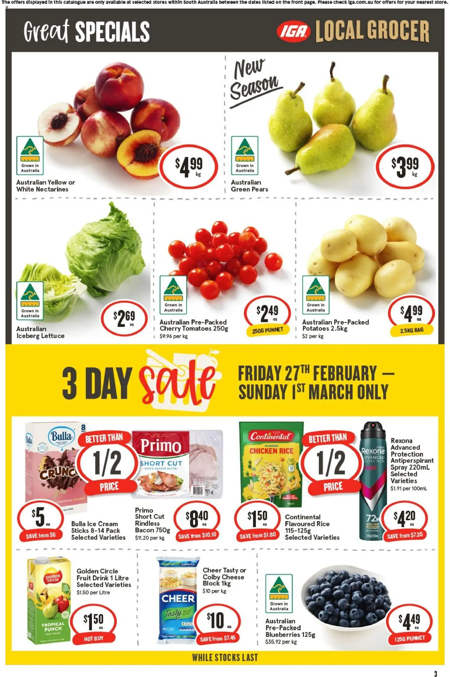 IGA catalogue - valid from 25.02.2026 | Page: 3 | Products: Chicken, Lettuce, Antiperspirant, Bag