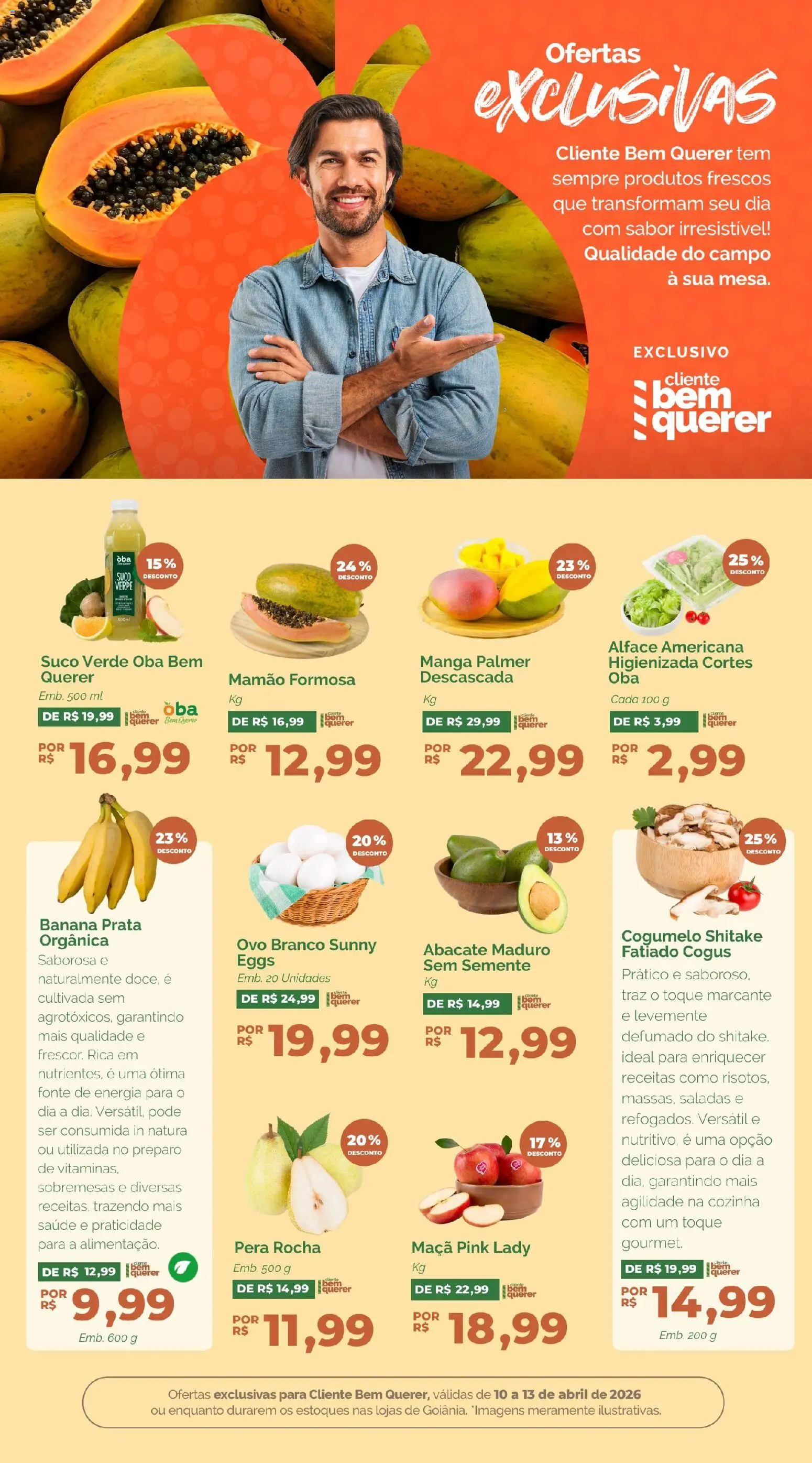 Oba Hortifruti Folheto - válido de 10.04.2026 | Página: 3 | Produtos: Pera, Cogumelo, Mamão, Alface