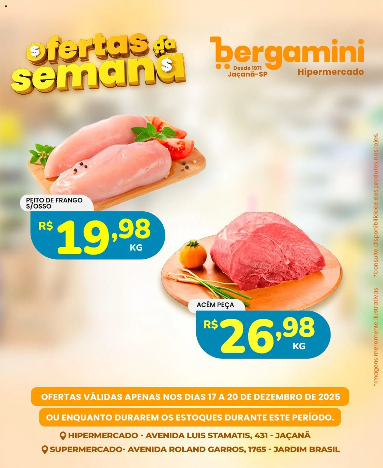 Supermercado Bergamini Folheto - válido de 17.12.2025 | Página: 1 | Produtos: Acém, Frango, Peito de frango