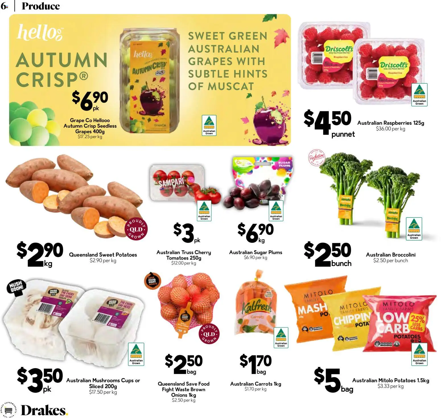 Drakes catalogue - valid from 04.03.2026 | Page: 6 | Products: Tomatoes, Carrots, Grapes, Plums