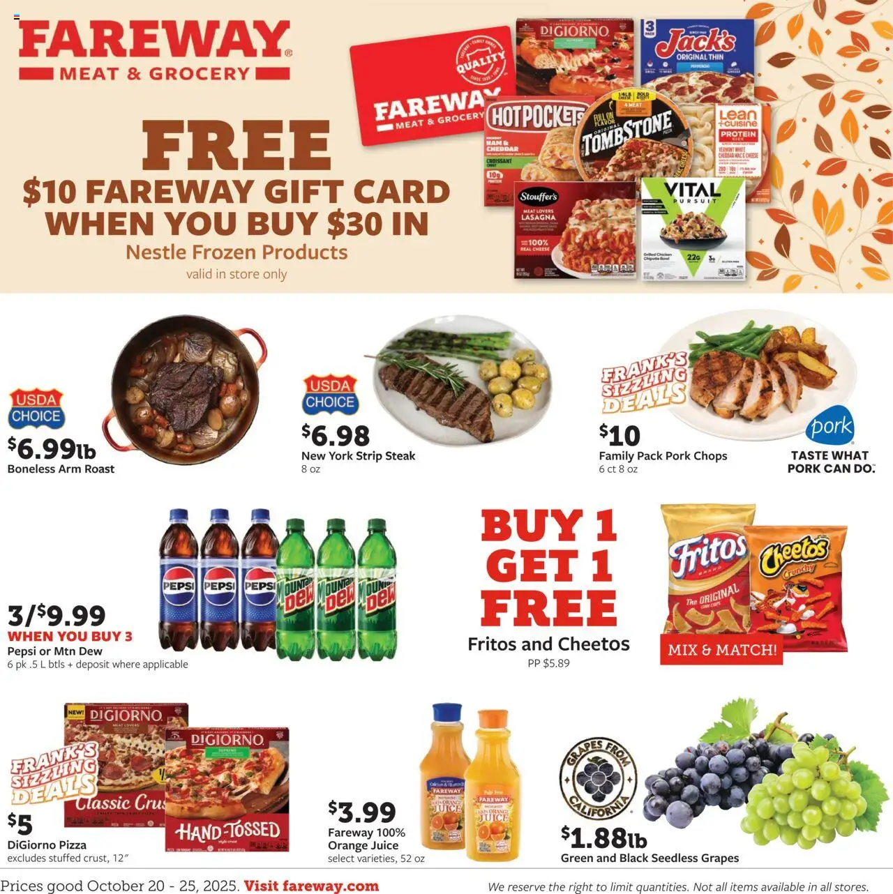 Fareway Weekly Ad - valid from 20.10.2025 | Page: 1 | Products: Cheese, Pizza, Pork, Rice