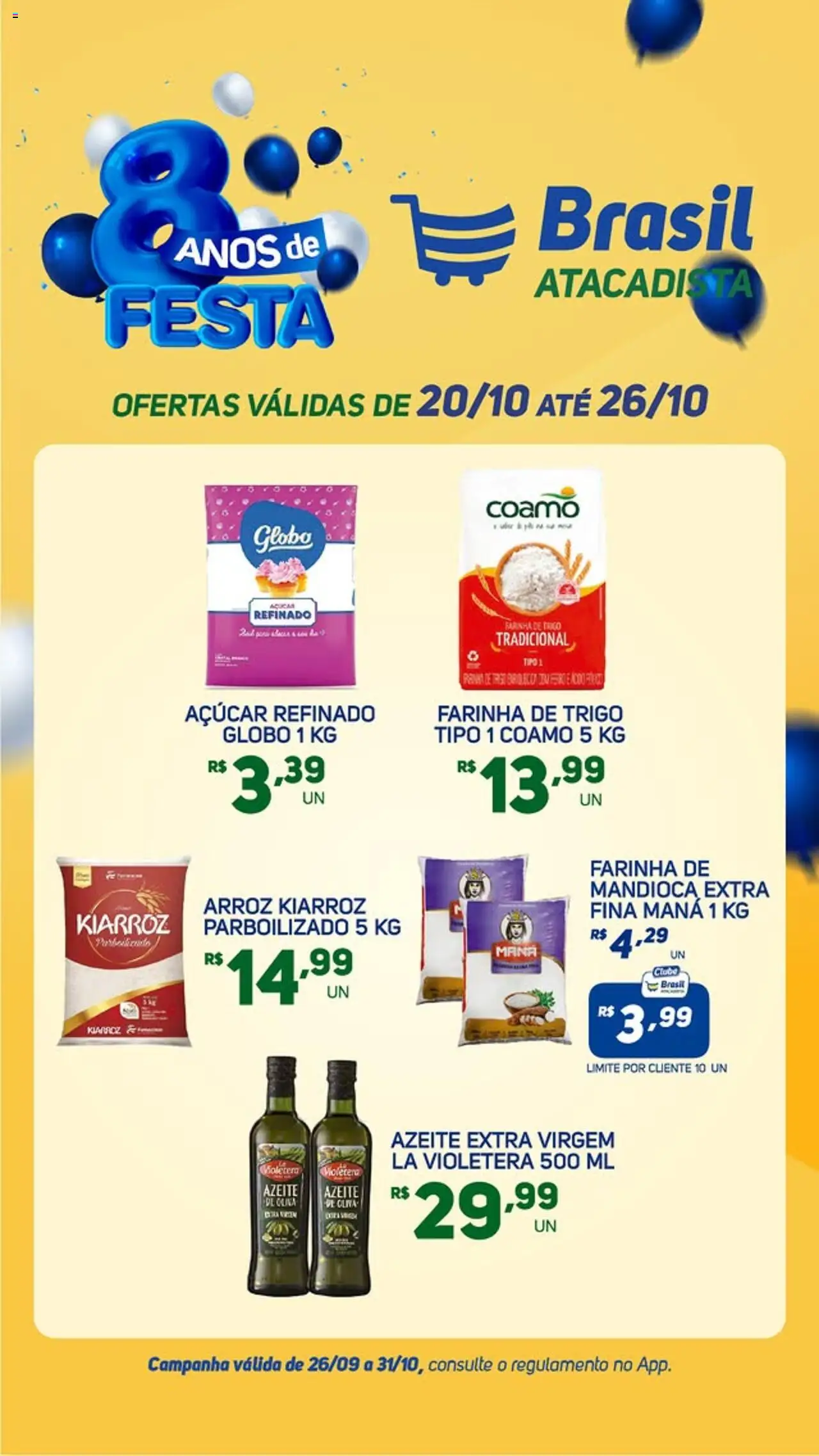 Brasil Atacadista Folheto - válido de 20.10.2025 | Página: 2 | Produtos: Mandioca, Farinha de trigo, Açúcar, Azeite