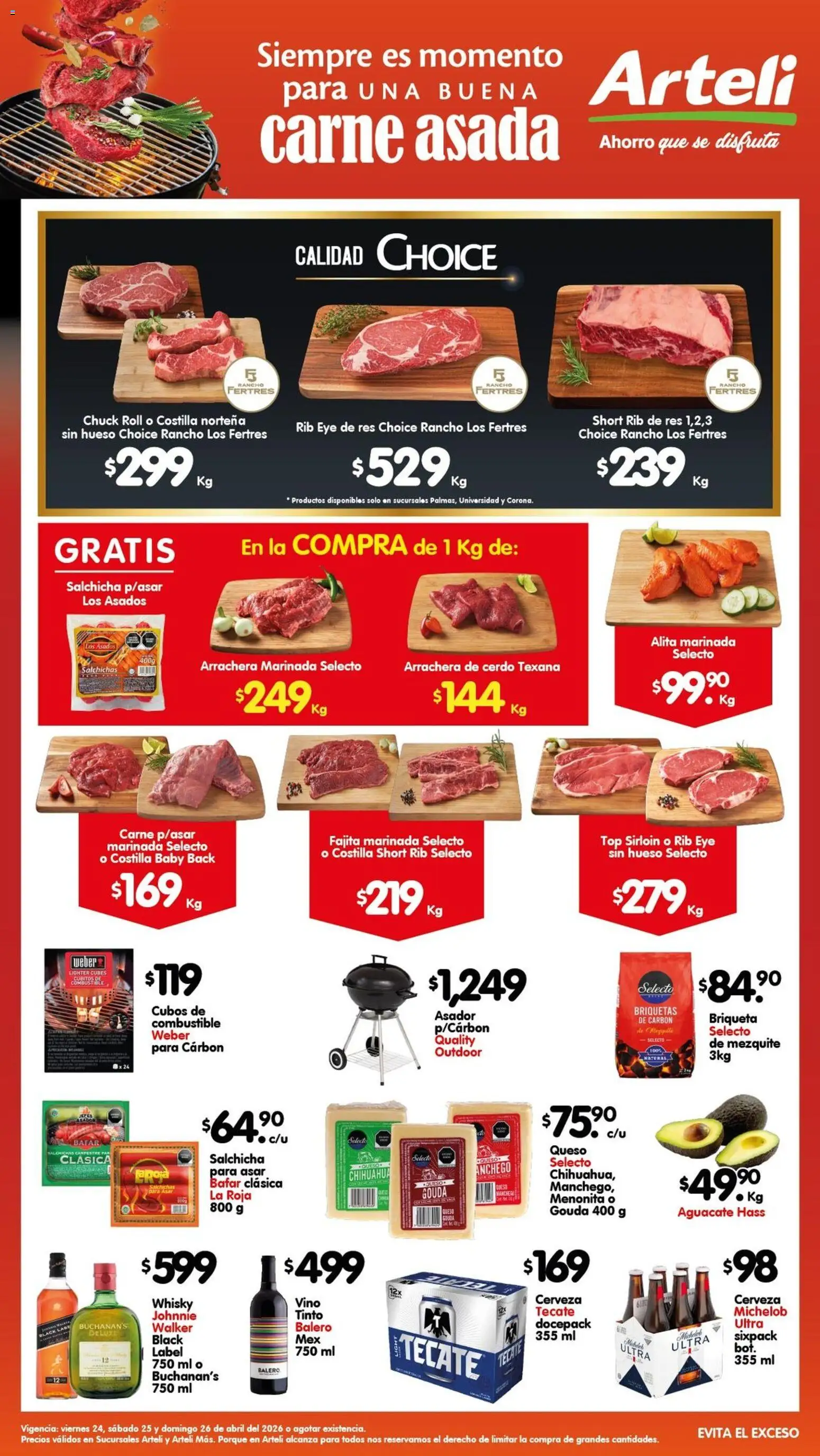 Nuevas ofertas de Arteli válidas en toda la República Mexicana desde el 24.04.2026. ¡Encuentra las mejores ofertas en Arteli folleto Carnes & Cortes! | Página: 1 | Productos: Cerveza, Cerdo, Top, Short