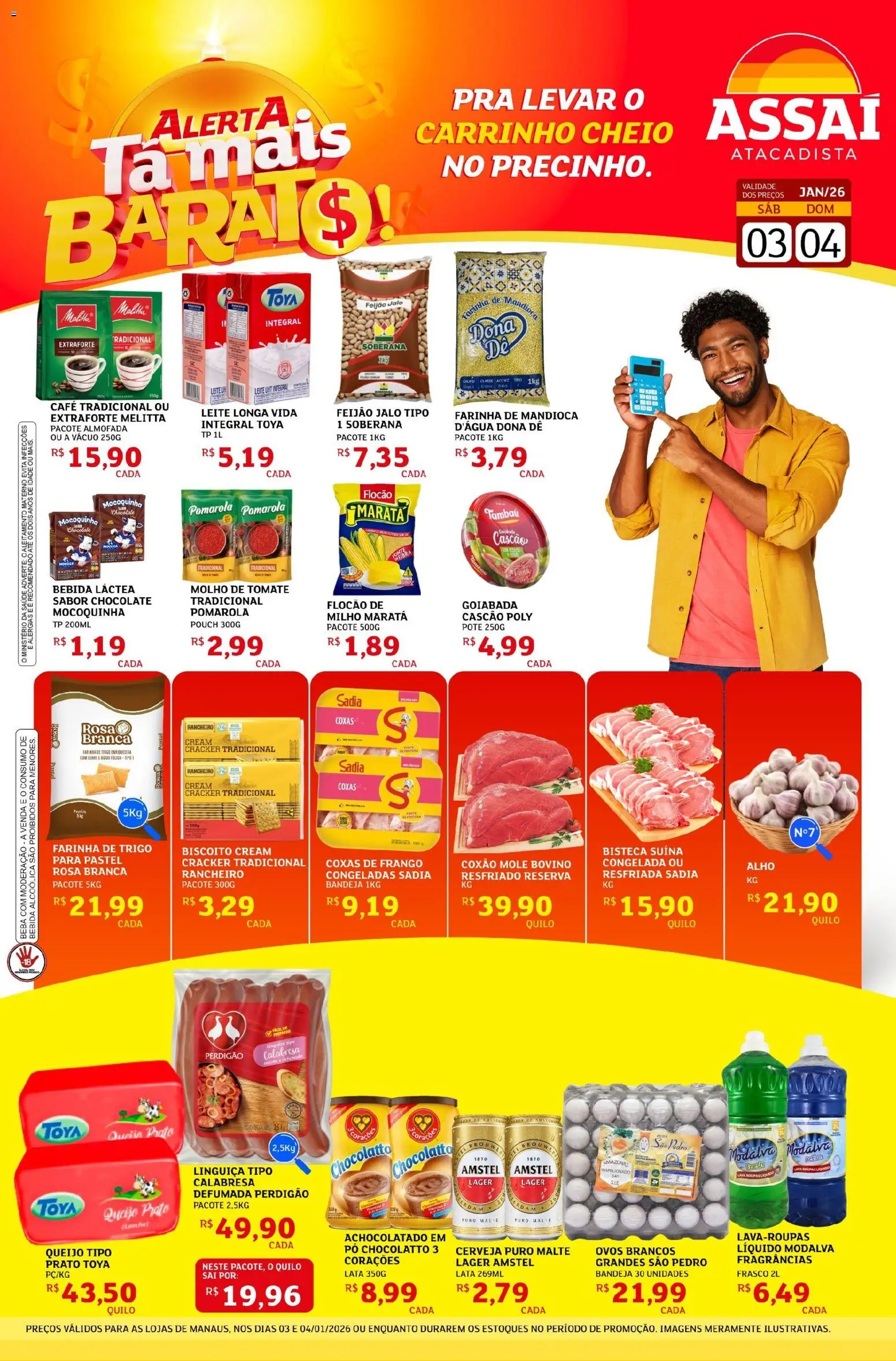 Assaí Atacadista Folheto - válido de 03.01.2026 | Página: 1 | Produtos: Farinha de trigo, Leite, Cerveja, Carrinho