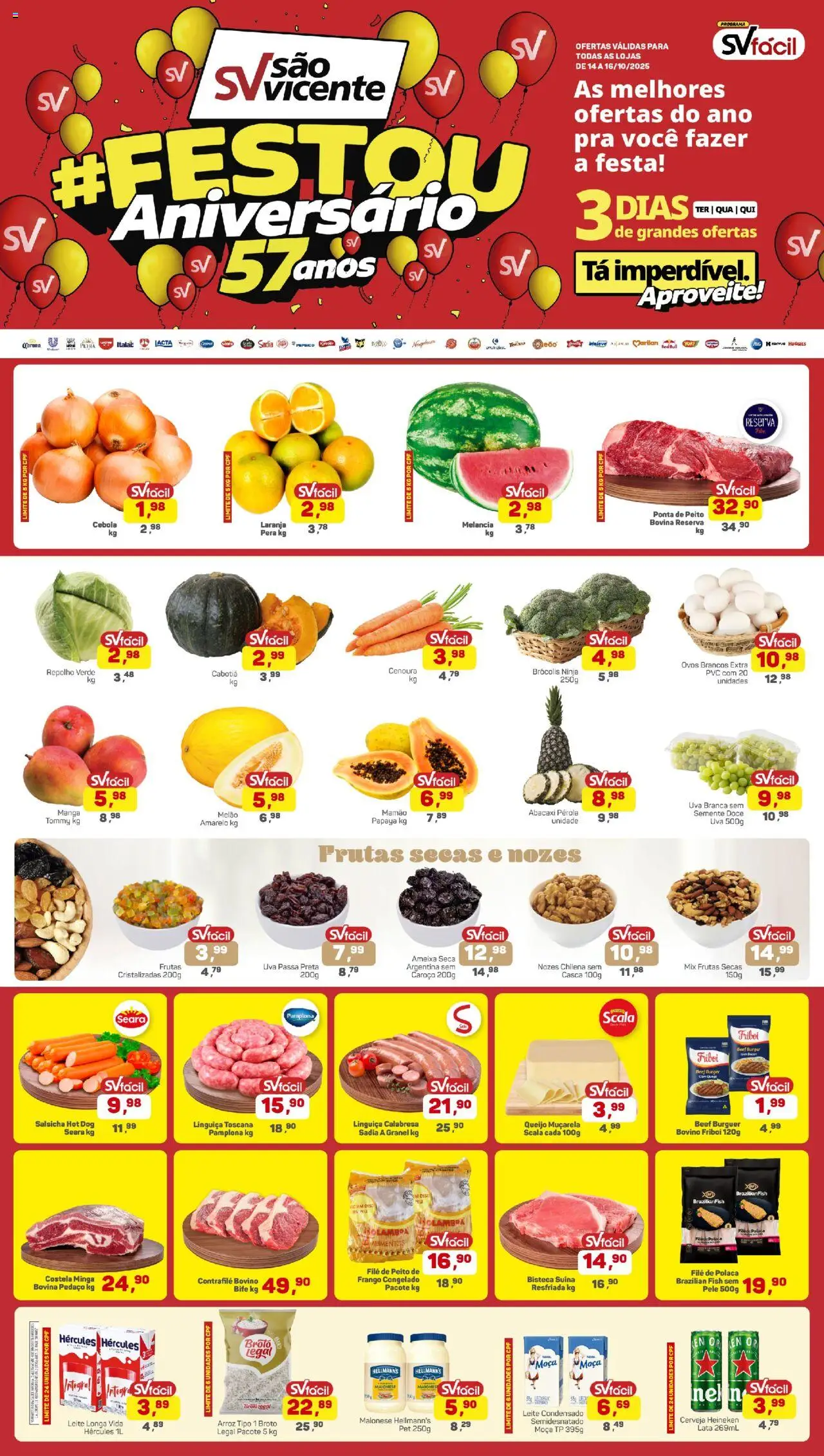 Supermercados São Vicente Folheto - válido de 14.10.2025 | Página: 1 | Produtos: Pera, Cebola, Leite, File de polaca