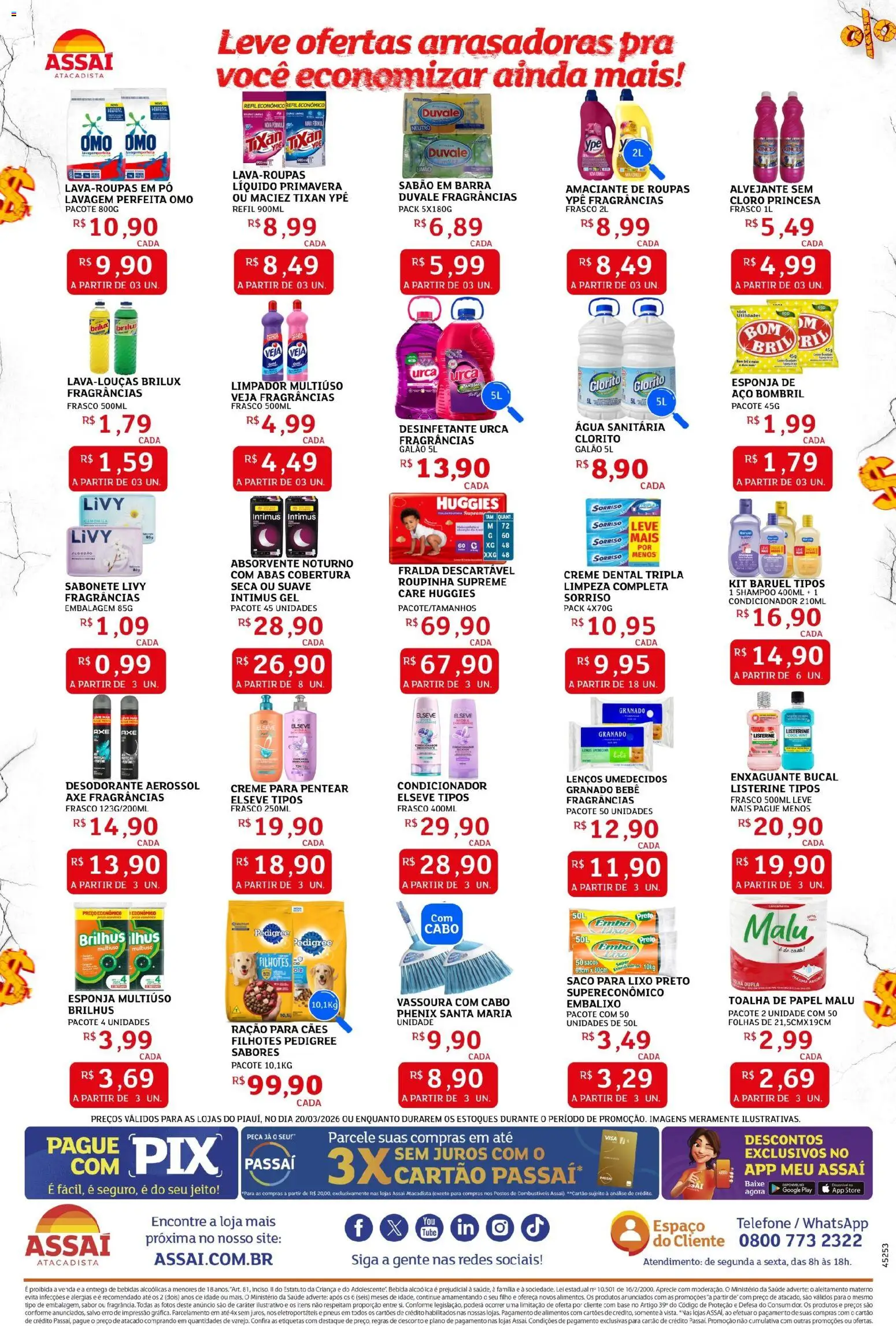 Assaí Atacadista Folheto - válido de 20.03.2026 | Página: 2 | Produtos: Roupas, Sabonete, Creme dental, Vassoura