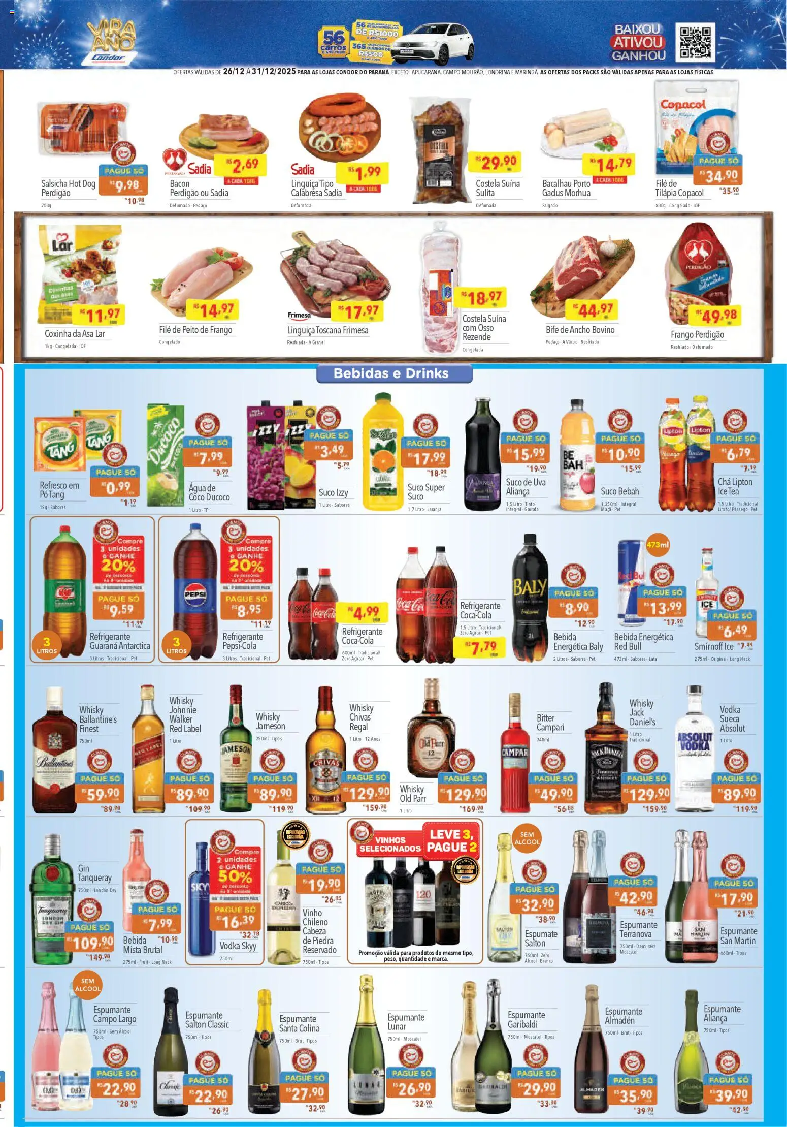 Supermercados Condor Folheto - válido de 26.12.2025 | Página: 3 | Produtos: Espumante, Linguiça, Vodka, Frango