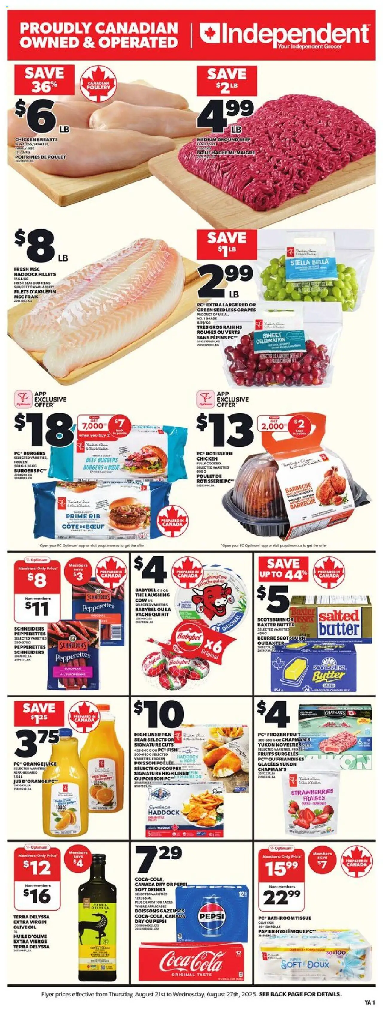Independent Grocer flyer valid from 21.08.2025 | Page: 1 | Products: Beef, Butter, Oil, Chicken