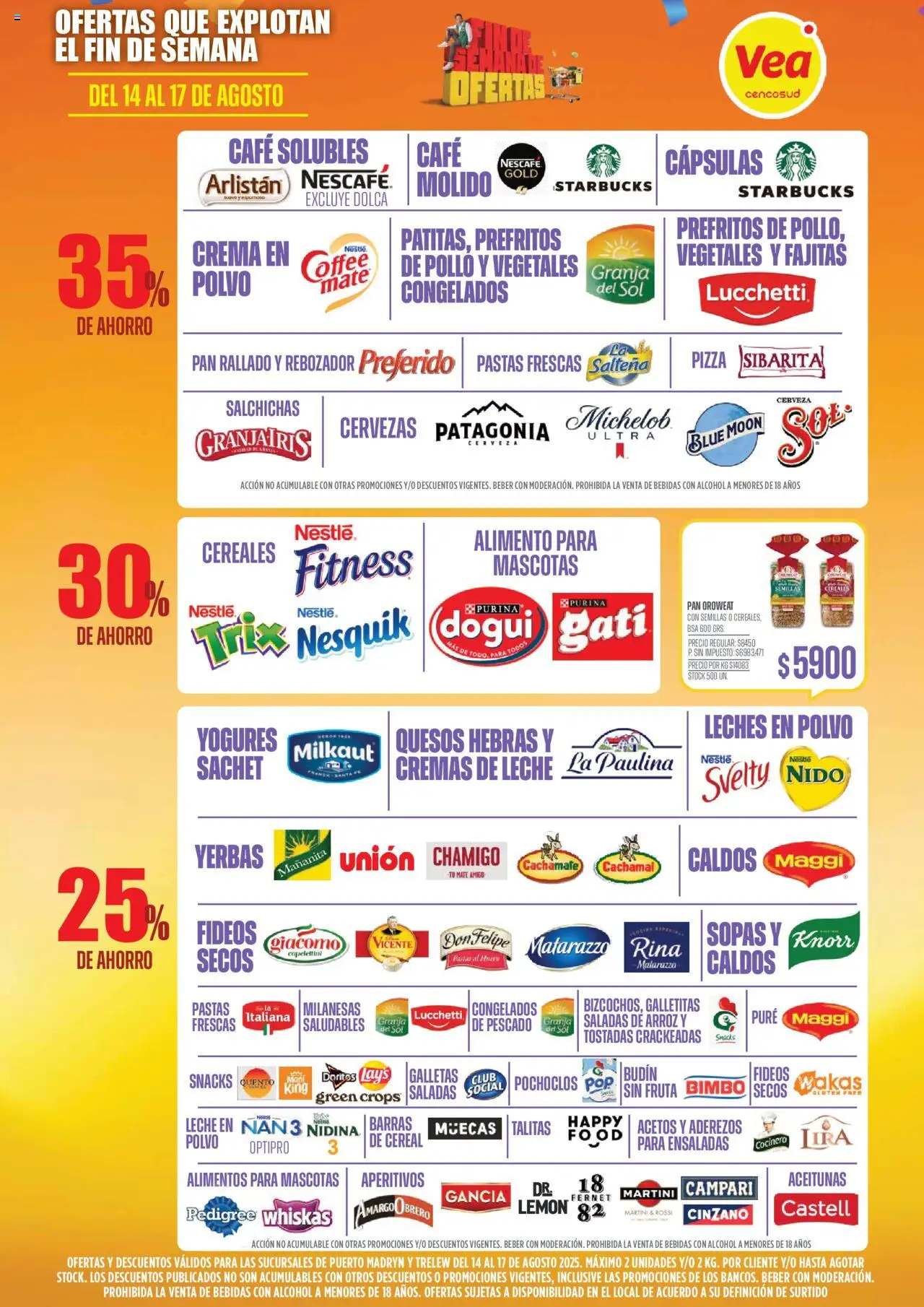 Vea - Ofertas fin de semana - Chubut │ válido desde el 14.08.2025 | Página: 4 | Productos: Pescado, Aceitunas, Pan, Fideos