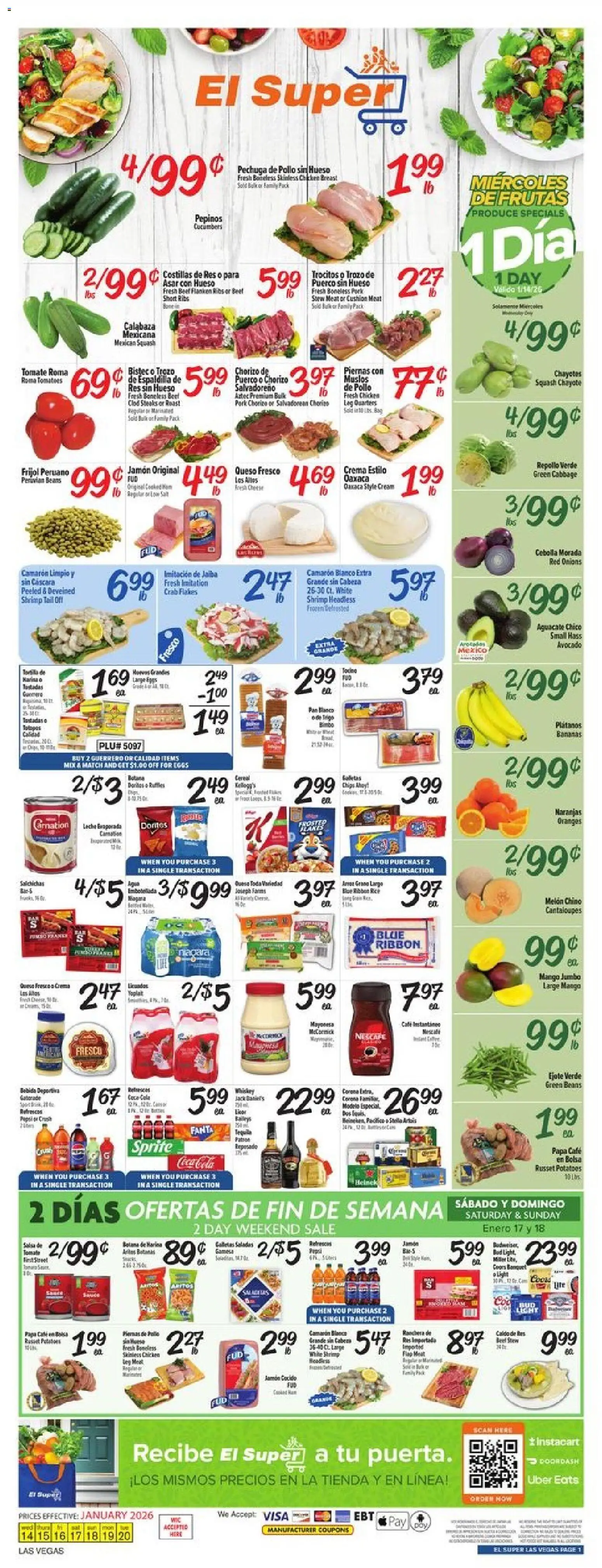 El Super Weekly Ad - NV - valid from 14.01.2026 | Page: 1 | Products: Eggs, Cream, Cushion, Bag