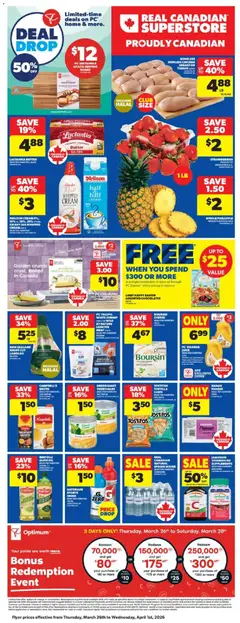 Preview of Real Canadian Superstore weekly flyer / circulaire from shop Real Canadian Superstore valid from 26.03.2026 | Page: 3 | Products: Strawberries, Cream, PC, Cheese