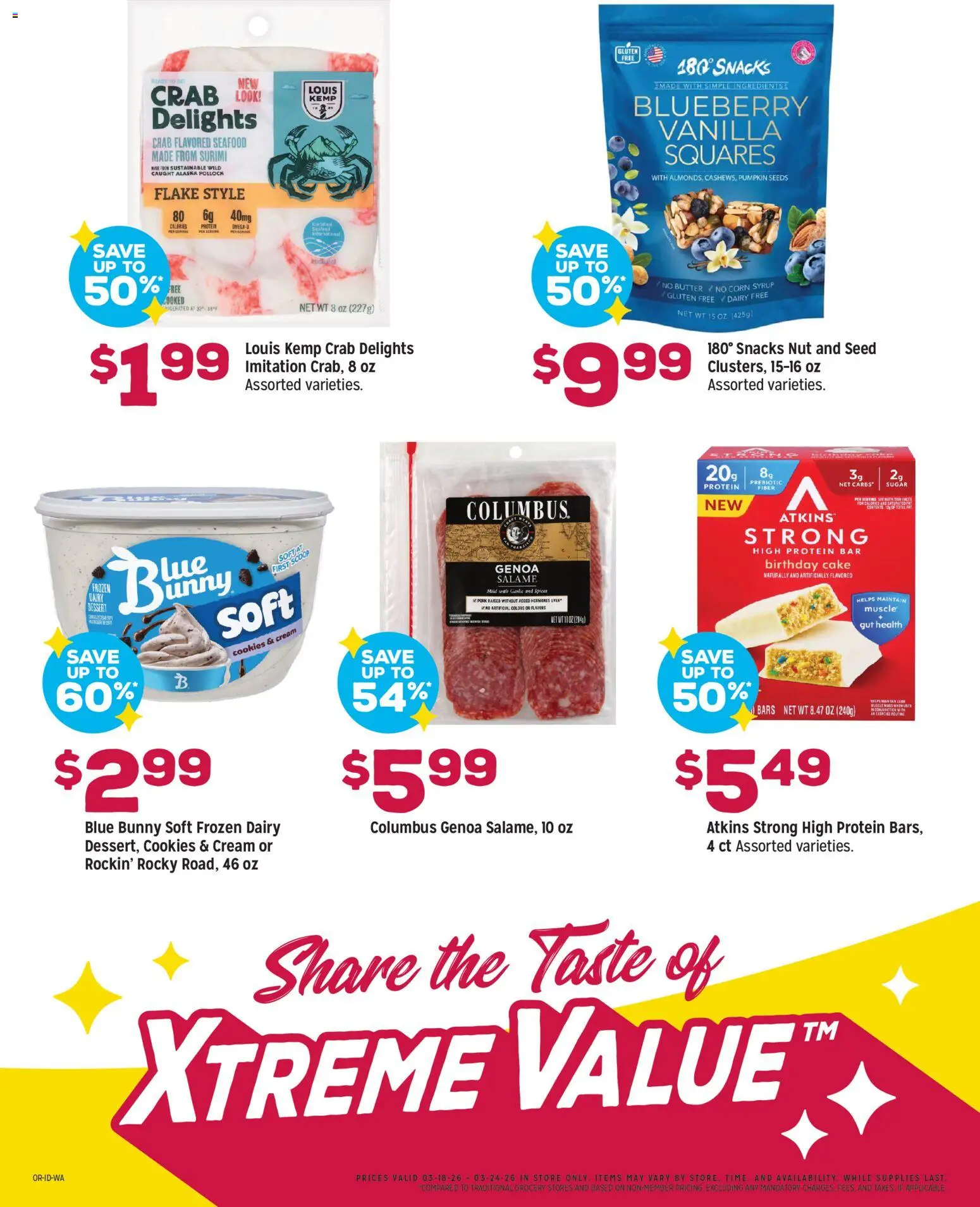 Grocery Outlet Weekly Ad - valid from 18.03.2026 | Page: 4 | Products: Cream, Cookies, Spices, Seafood