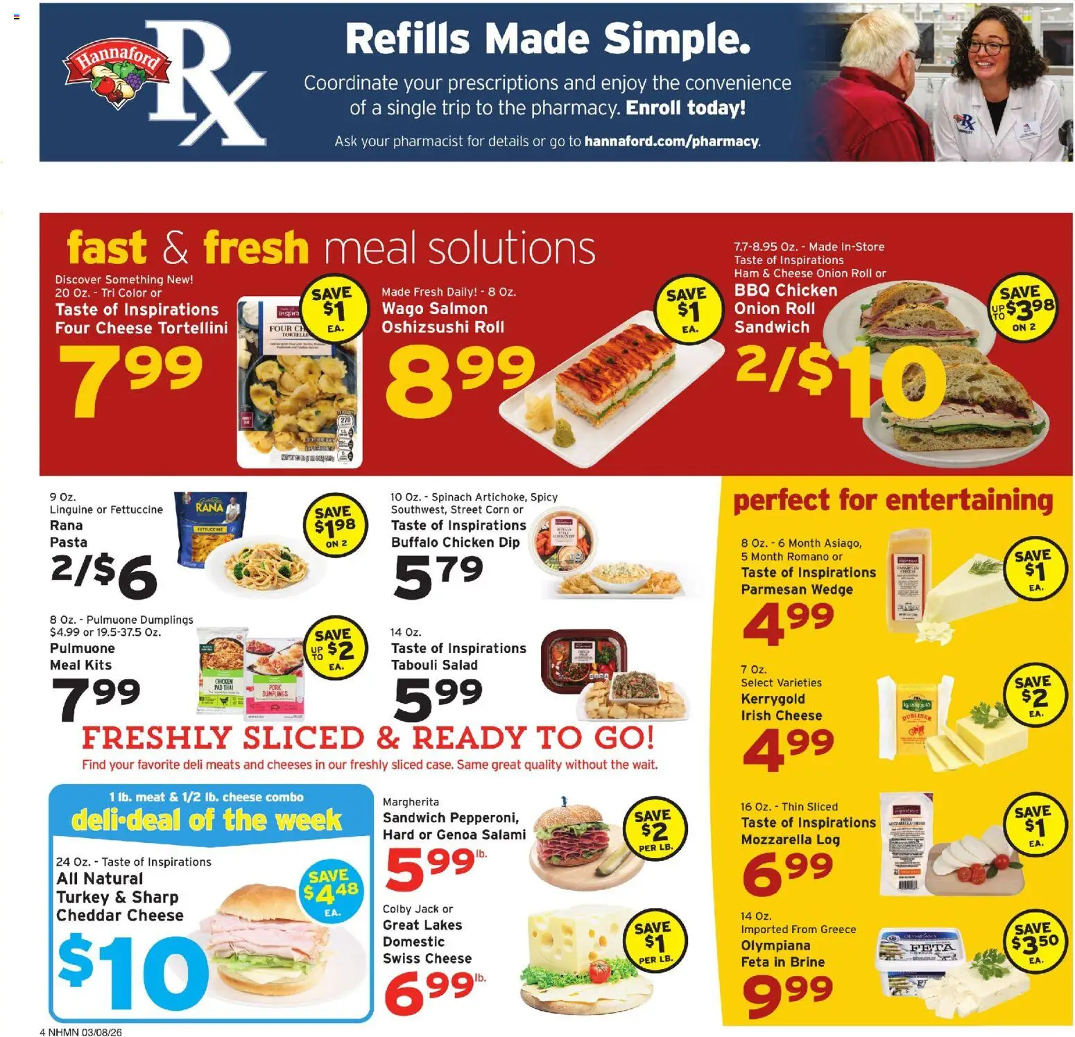 Hannaford Weekly Ad - valid from 08.03.2026 | Page: 6 | Products: Spinach, Ham, Pork, Pasta