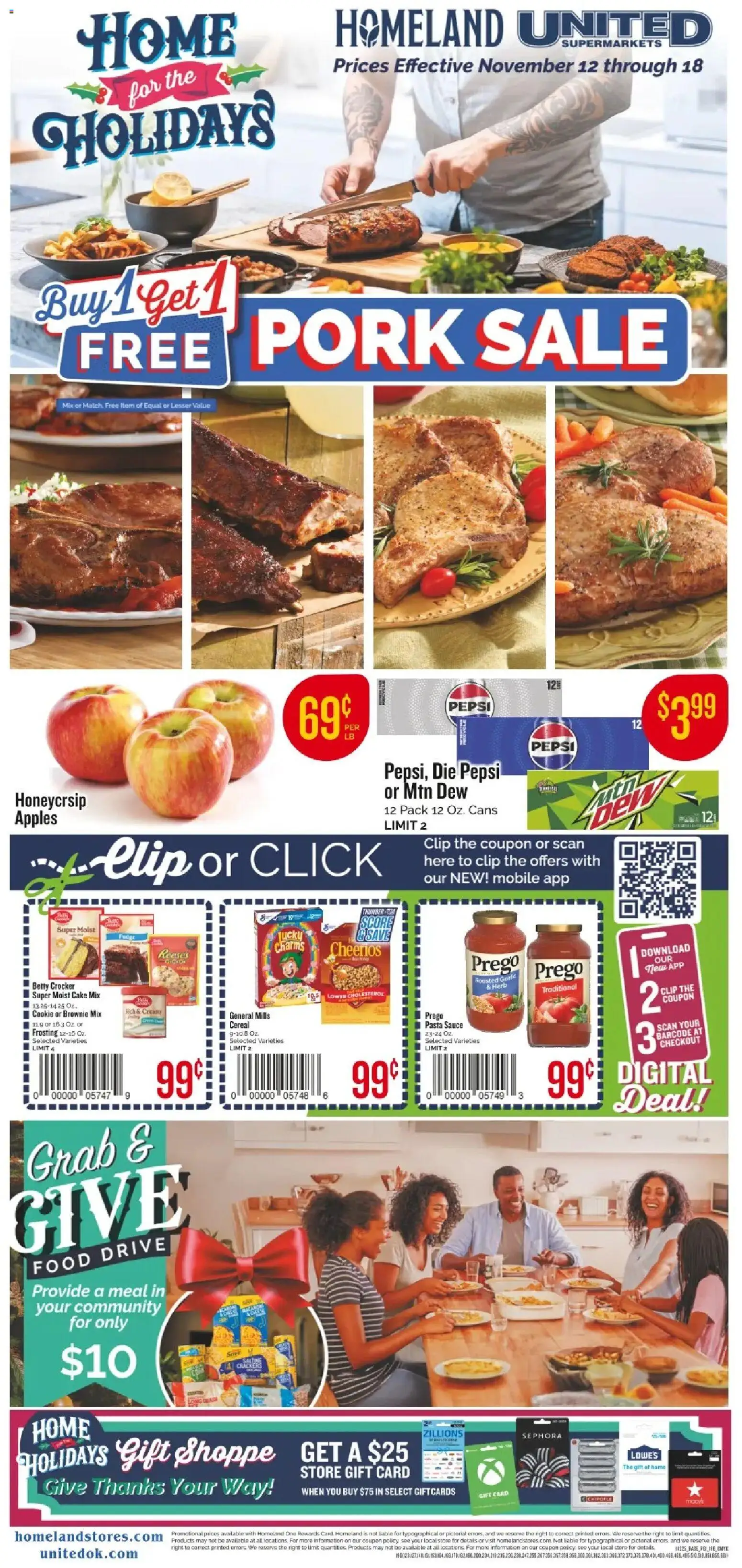 Homeland Weekly Ad - valid from 12.11.2025 | Page: 1 | Products: Table, Apples, Pasta, Sauce