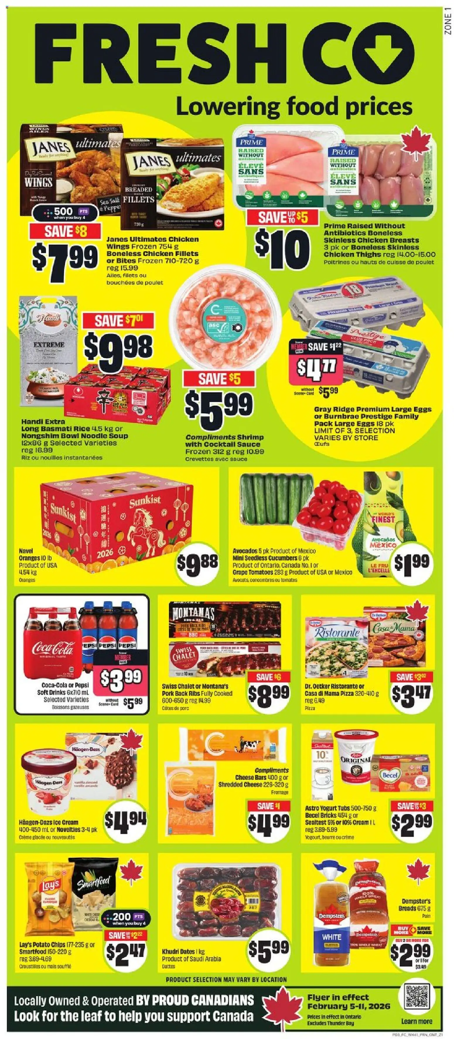 FreshCo flyer valid from 05.02.2026 | Page: 4 | Products: Rice, Chips, Ridge, Chicken