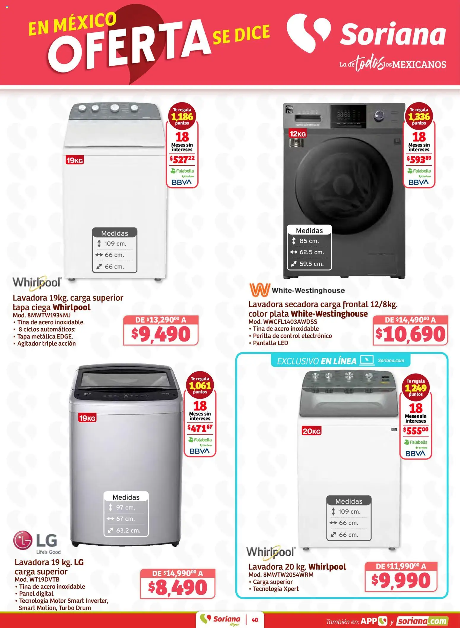 Nuevas ofertas de Soriana válidas en toda la República Mexicana desde el 15.01.2026. ¡Encuentra las mejores ofertas en Soriana - Preciazazaso Híper: Frontera BCN, Son! | Página: 40 | Productos: Secadora, Lavadora, Té