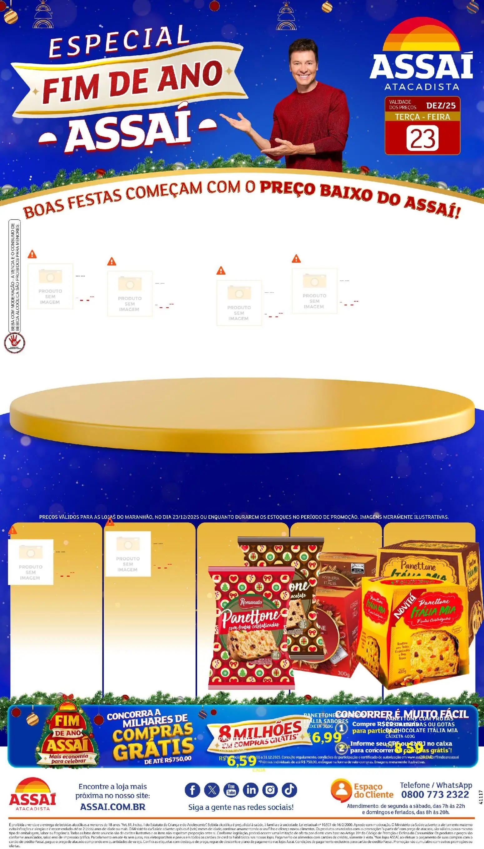 Assaí Atacadista Folheto - válido de 26.12.2025 | Página: 1 | Produtos: Panettone, Pasta, Baixo, Telefone