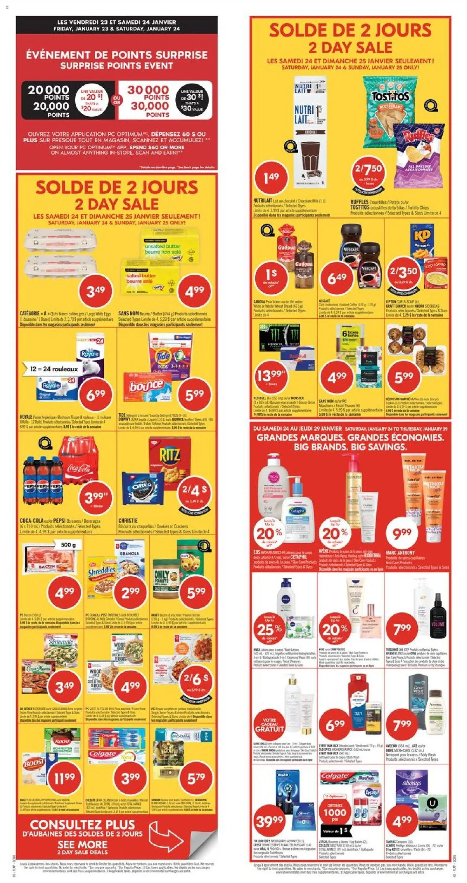 Pharmaprix flyer valid from 23.01.2026 | Page: 1 | Products: Chips, Detergent, Eggs, Coffee