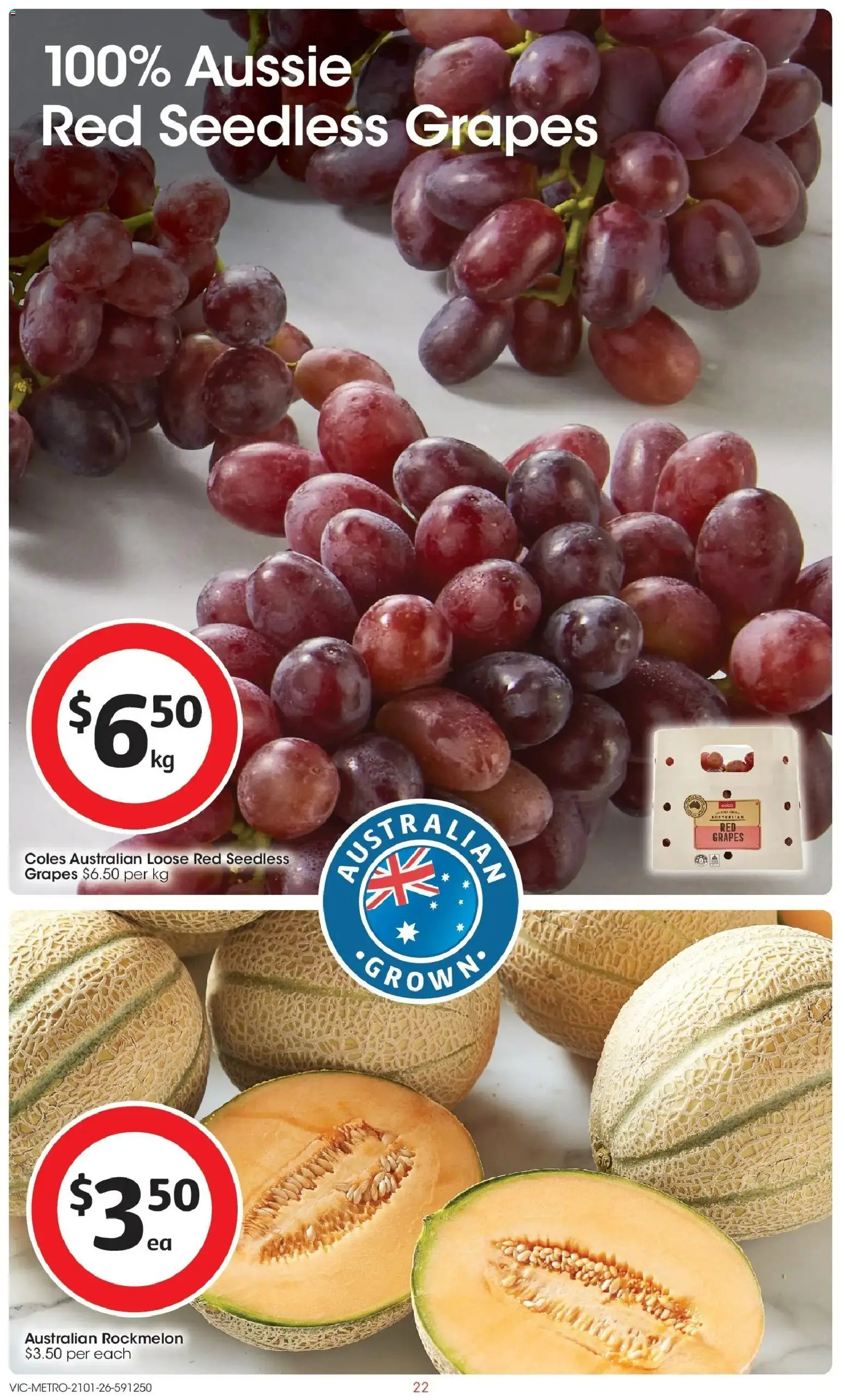 Coles catalogue - valid from 21.01.2026 | Page: 22 | Products: Grapes, Rockmelon